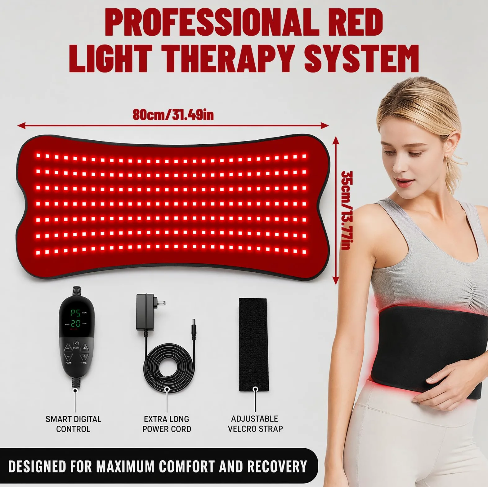 Tappetino a infrarossi con 210 LED, 660 nm e 850 nm Red Light Therapy per il corpo, terapia della luce rossa con 5 livelli di luminosità e 5 impostazioni di tempo per gambe, schiena, vita, scuola, 80
