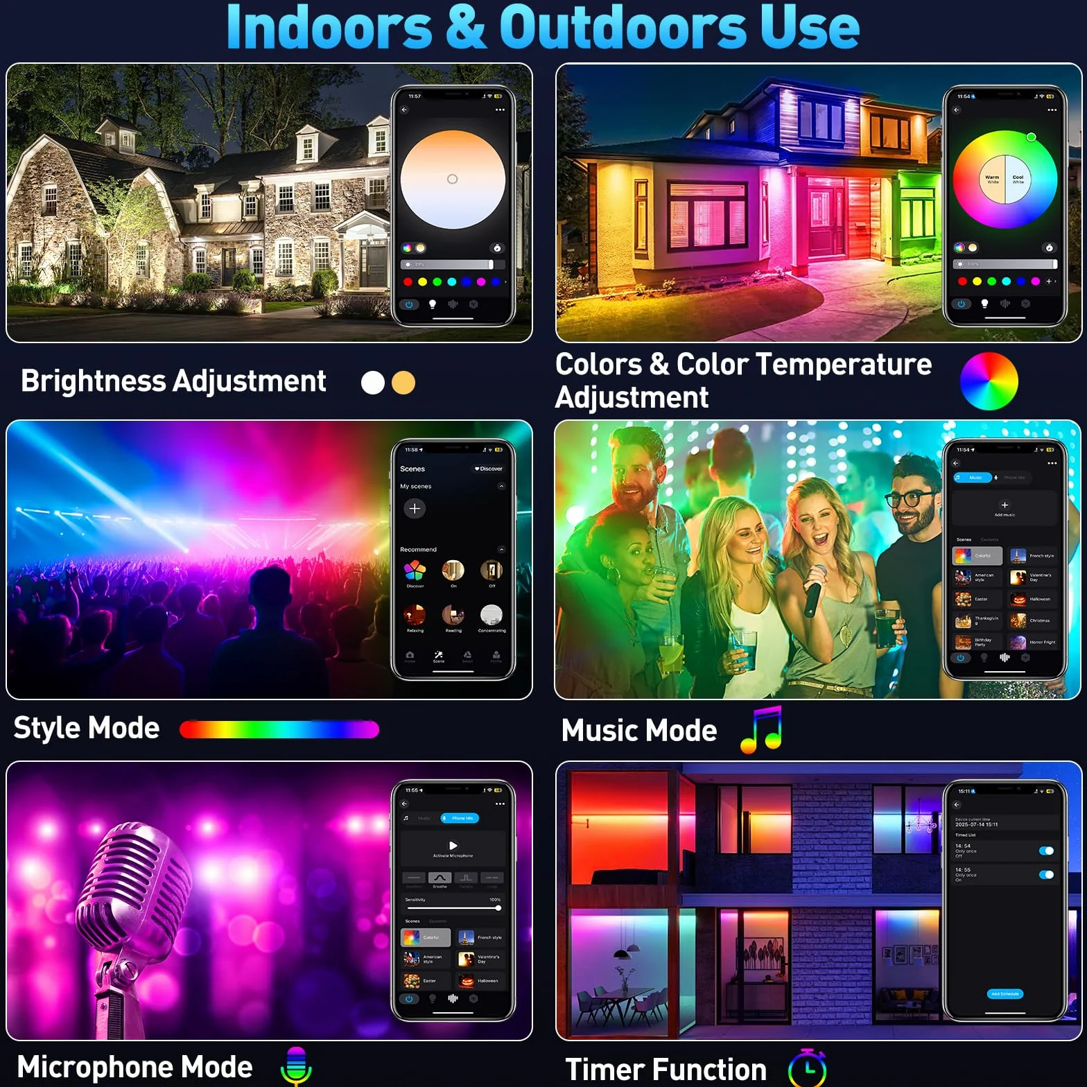Faretto LED RGB Esterno, T-SUNUS 60W Proiettore LED RGB con APP Bluetooth e Telecomando, IP66 Impermeabile Dimmerabile per Giardino Pasqua Partito Halloween 4 Pezzi