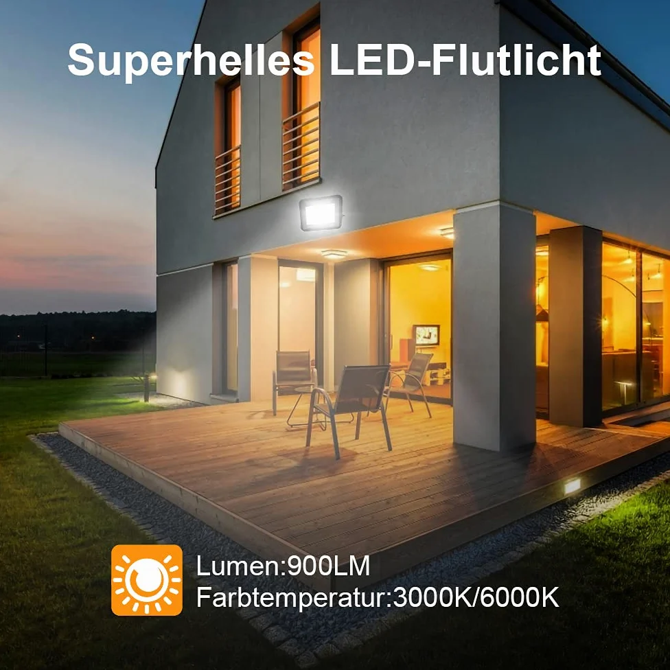 10X Faretto LED da esterno, Proiettore LED da 10W super luminoso 900LM, 3000K Lampada da esterno impermeabile IP66 bianco caldo, per giardino, cortile, porte, garage, corridoio, vialetto