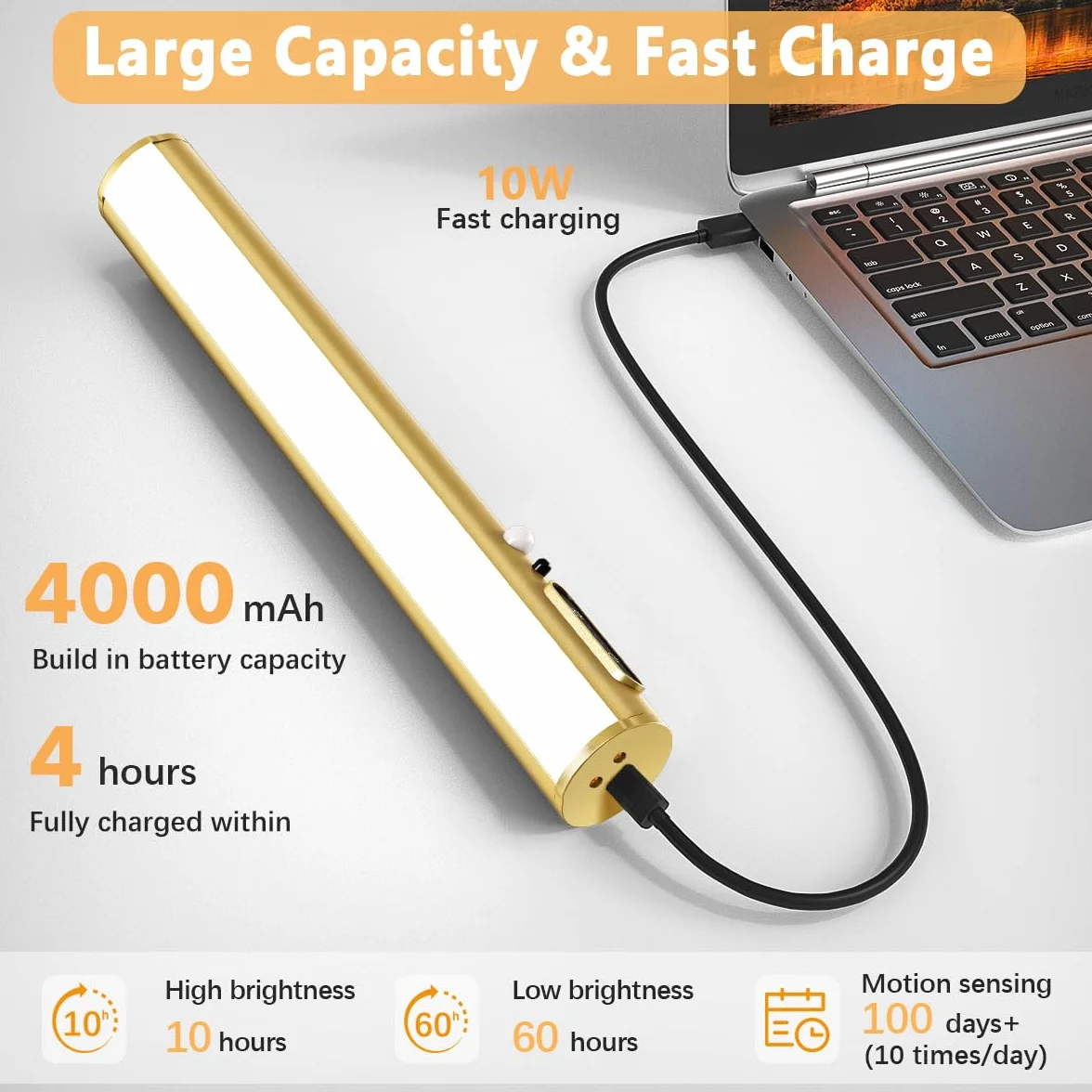 Applique da parete senza fili con Sensore di Movimento, Luce specchio bagno ricaricabile con telecomando e calamita,lampada LED parete per fotografica, muro, interno,wireless wall light