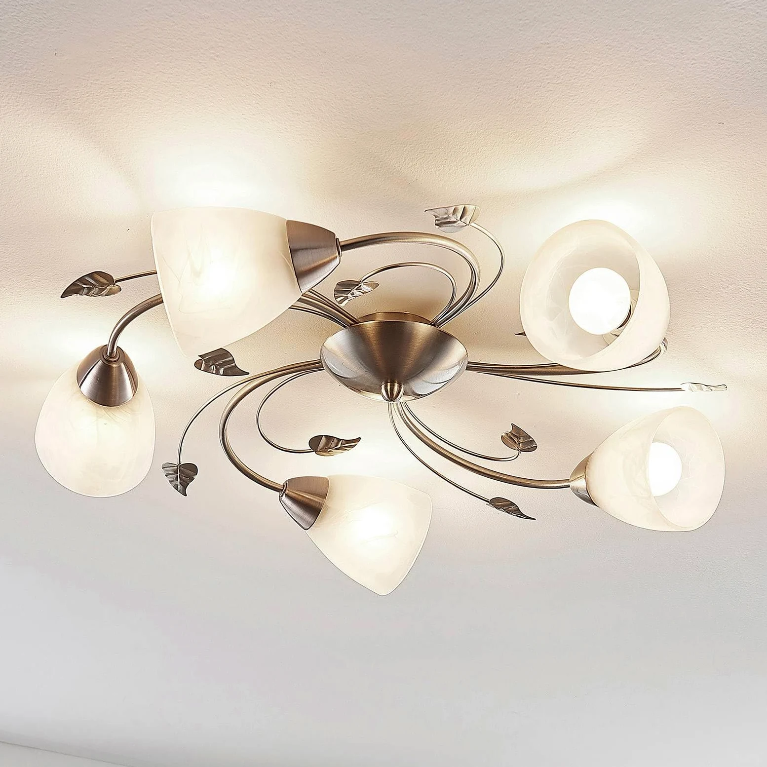 Lindby Romantica Plafoniera Led Soffitto, Lampadario Soggiorno Design Floreale Camera Da Letto Stile Antico Lampada 5 Luci E14 Decoro Foglie e Fiori Metallo Argento