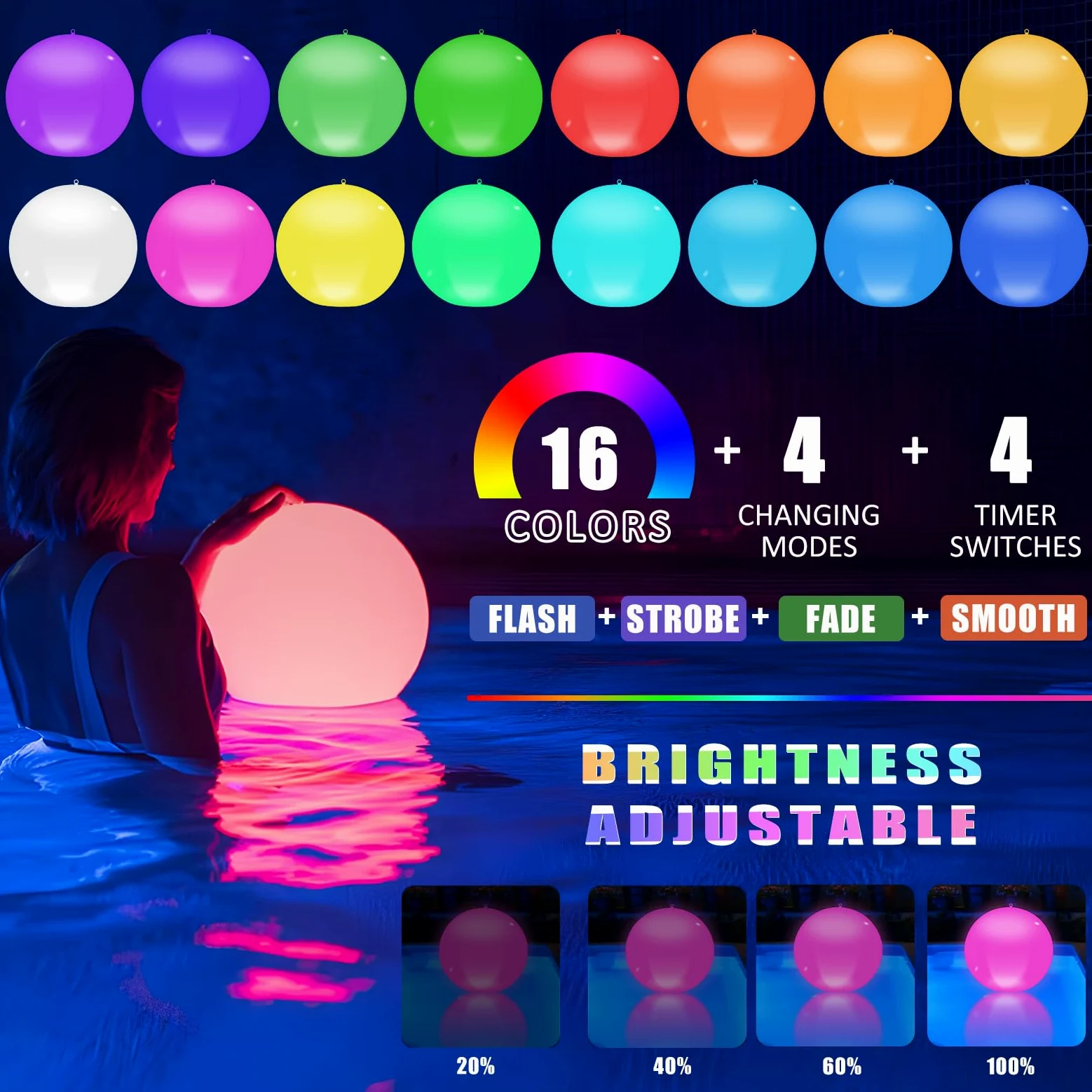 Solari Luci Galleggianti Piscina, 2Pz Solare Lampada Galleggianti Piscina con Telecomando,13.4In 16 RGB Solari Lampada Palle Luminose da Giardino Solari, IP68 Palle Luminose per Piscina Esterno