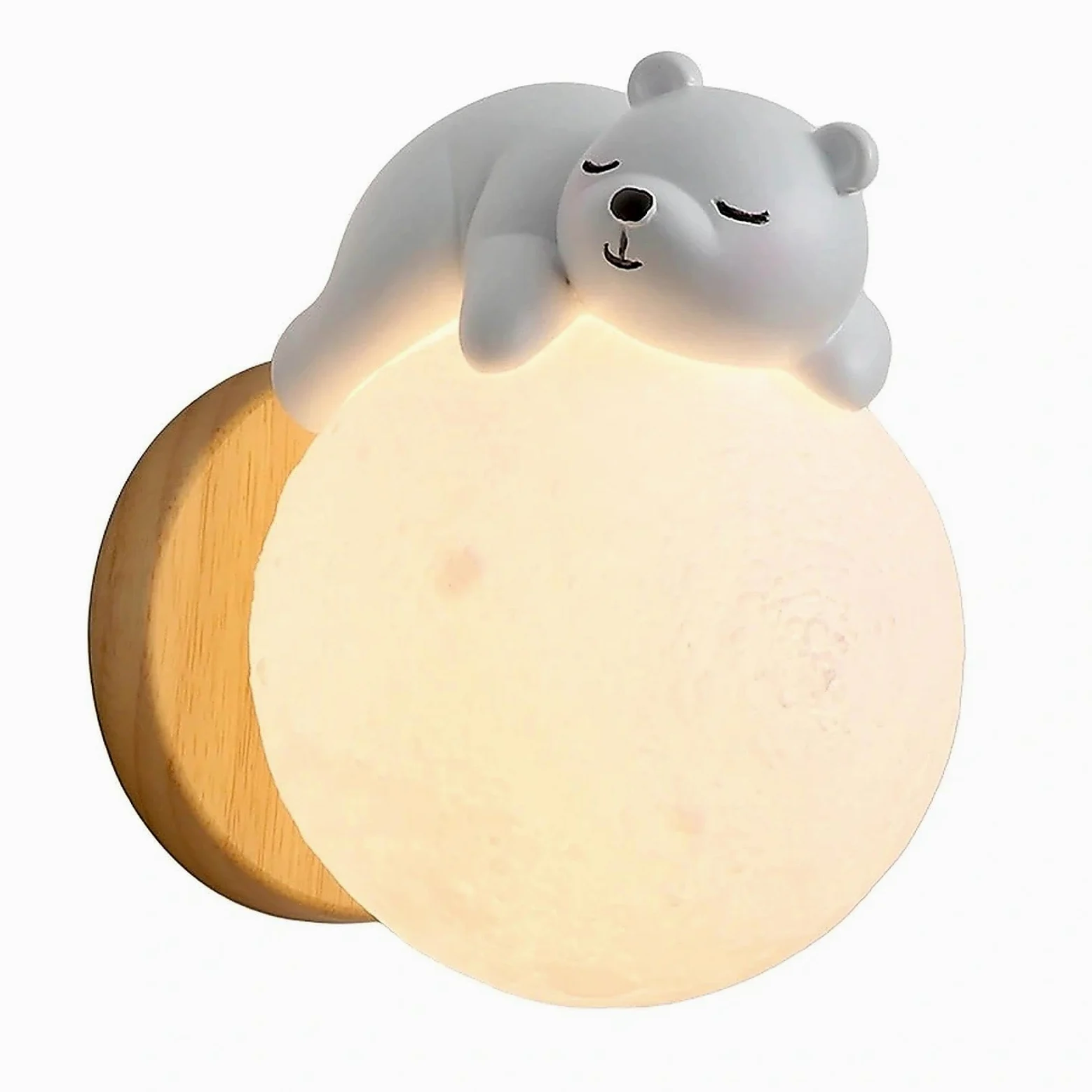 Generico Lampada luna applique da parete LED moderna creativa per cameretta bambini e camera da letto, luce da parete interno con design nordico dimmerabile (Bear)