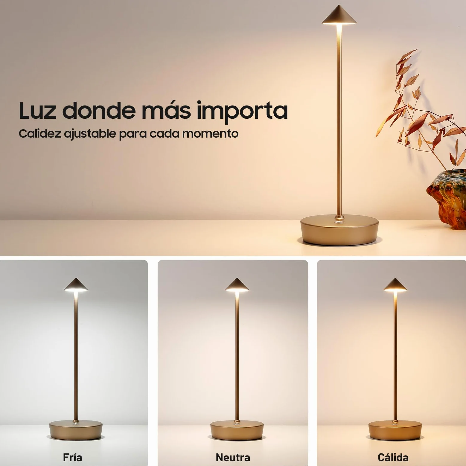 Lampada da Tavolo Senza Fili Ricaricabile,Lampada Led da Tavolo,3 Modalità di Colore, IP54, per Interni/Esterni, Ristorante (Bronzo)