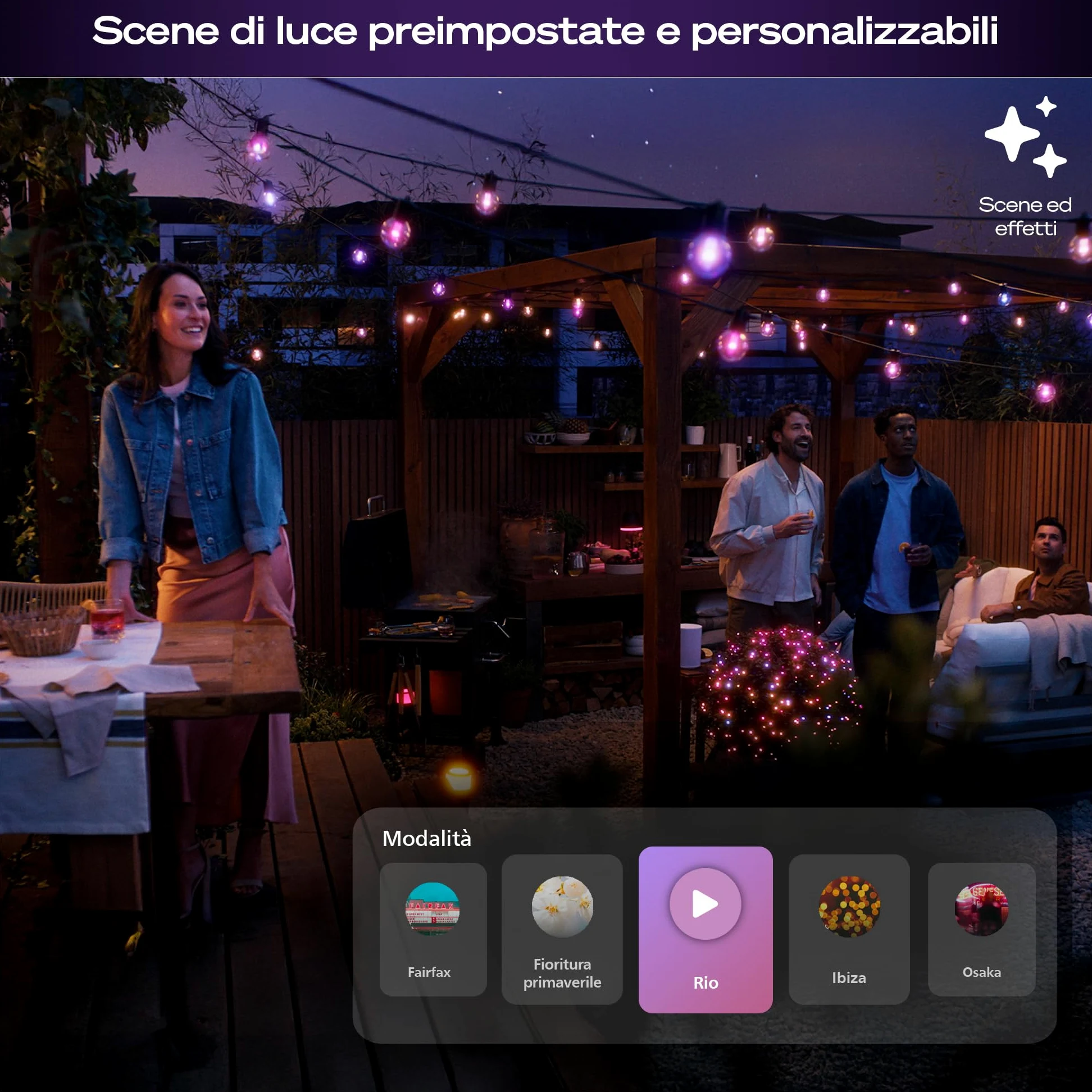 Philips Hue Strisce led dimmerabili a globo Festavia, Led da esterni con intensità regolabile, 10 luci decorative esterno con controllo da app Hue, compatibile con Alexa, Google Assistant e Apple Home