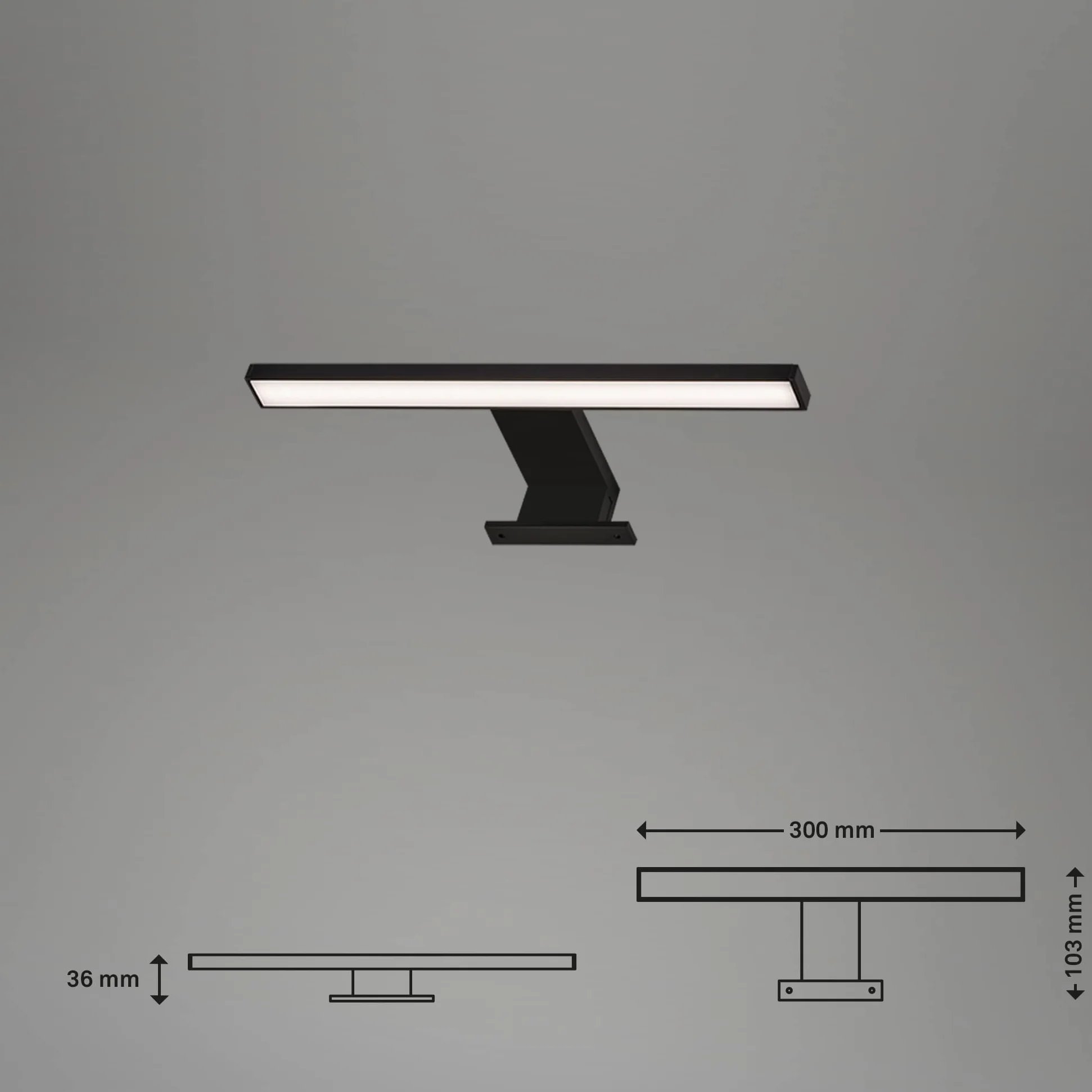 Briloner - Lampada LED a specchio, lampada a specchio IP44, lampada da bagno, lampada da bagno 5 Watt, 500 Lumen, 4000 Kelvin, nero, 300x103x36mm (LxLxH)