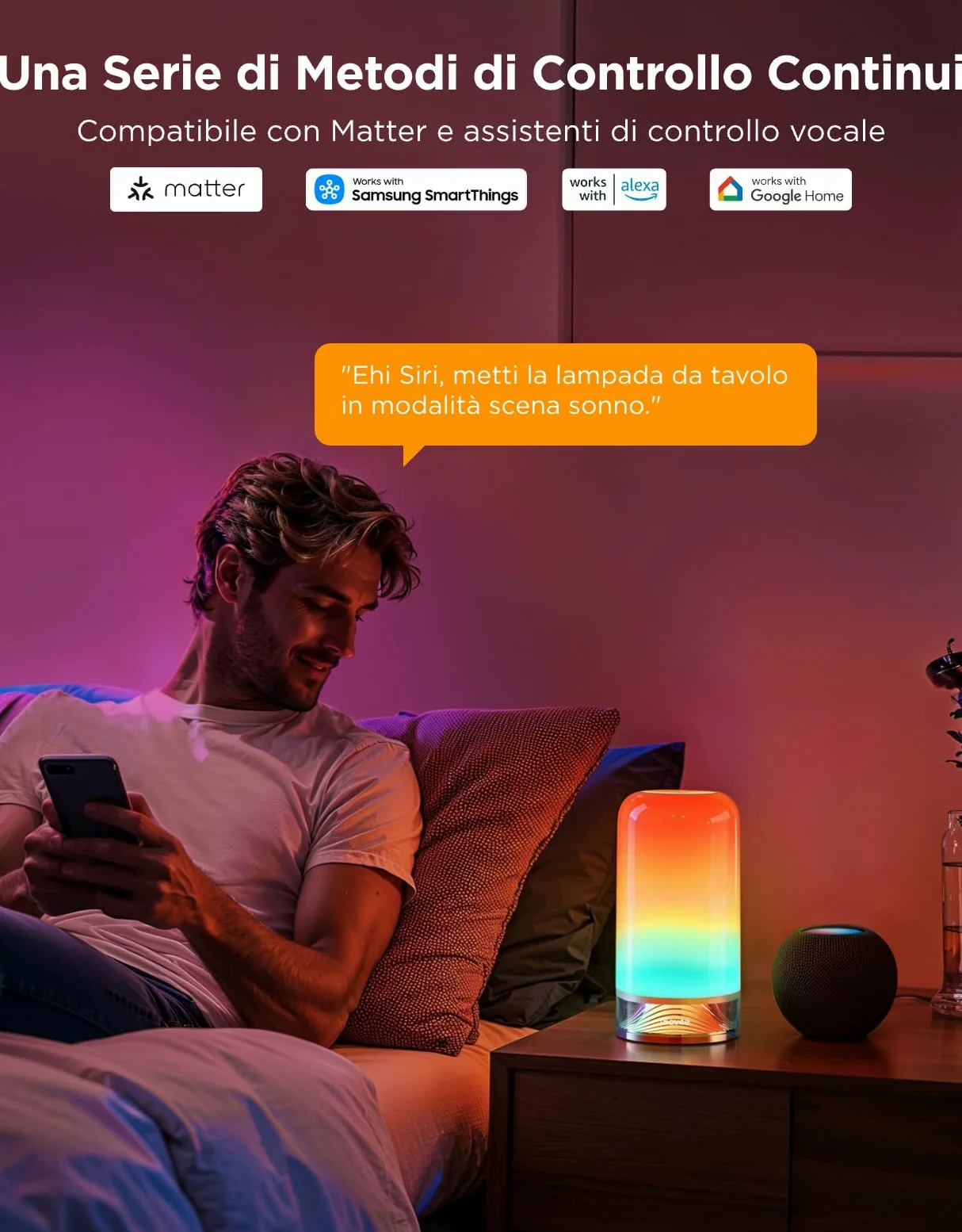 Govee Lampada da Comodino LED RGBICWW, Lampada Touch da Tavolo con 70 Modalità Scena e 8 Modalità Musica, Funziona con Matter, Compatibile Alexa, 500 Lumen, 2700-6500k, per Soggiorno e Camera da Letto