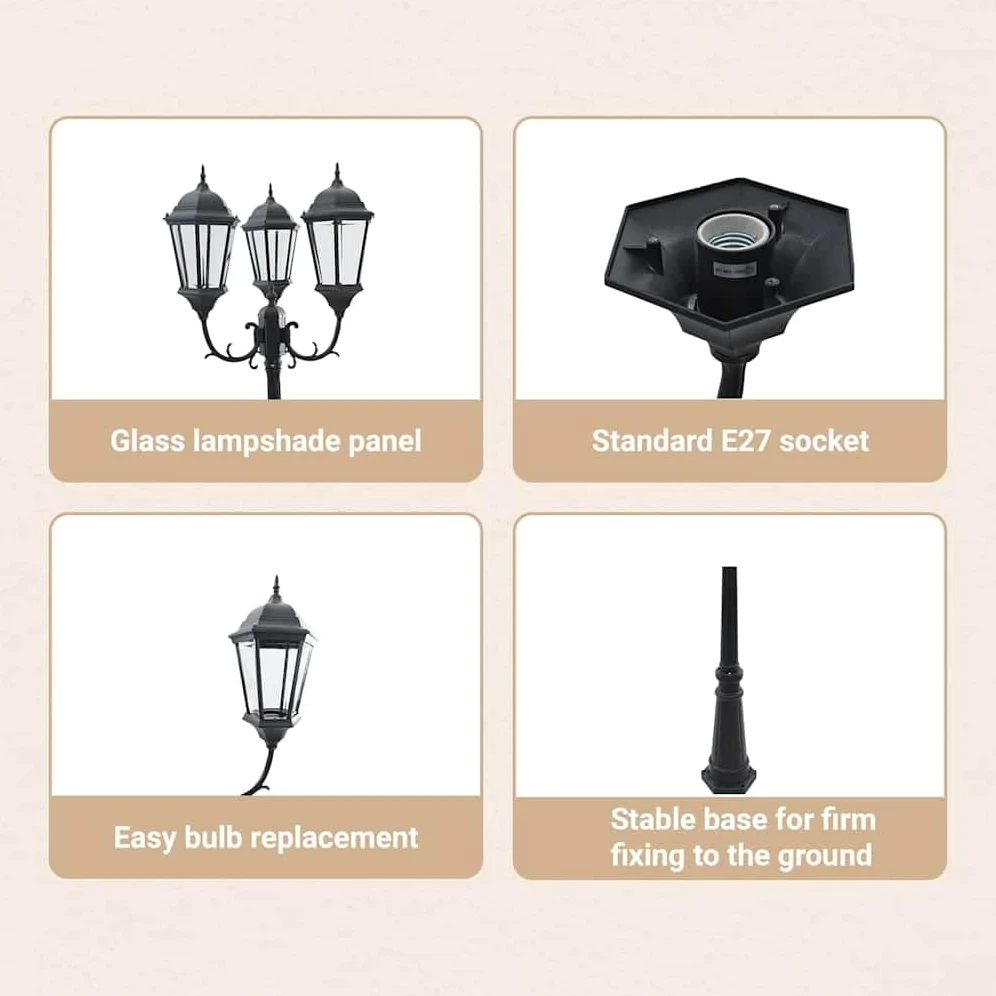 vidaXL Luce da Giardino Bronzo 61 x 53 x 235 cm Alluminio e Vetro, Lampioni in Alluminio per Giardini e terrazzi, luci robuste per vialetti, Decorazioni Outdoor
