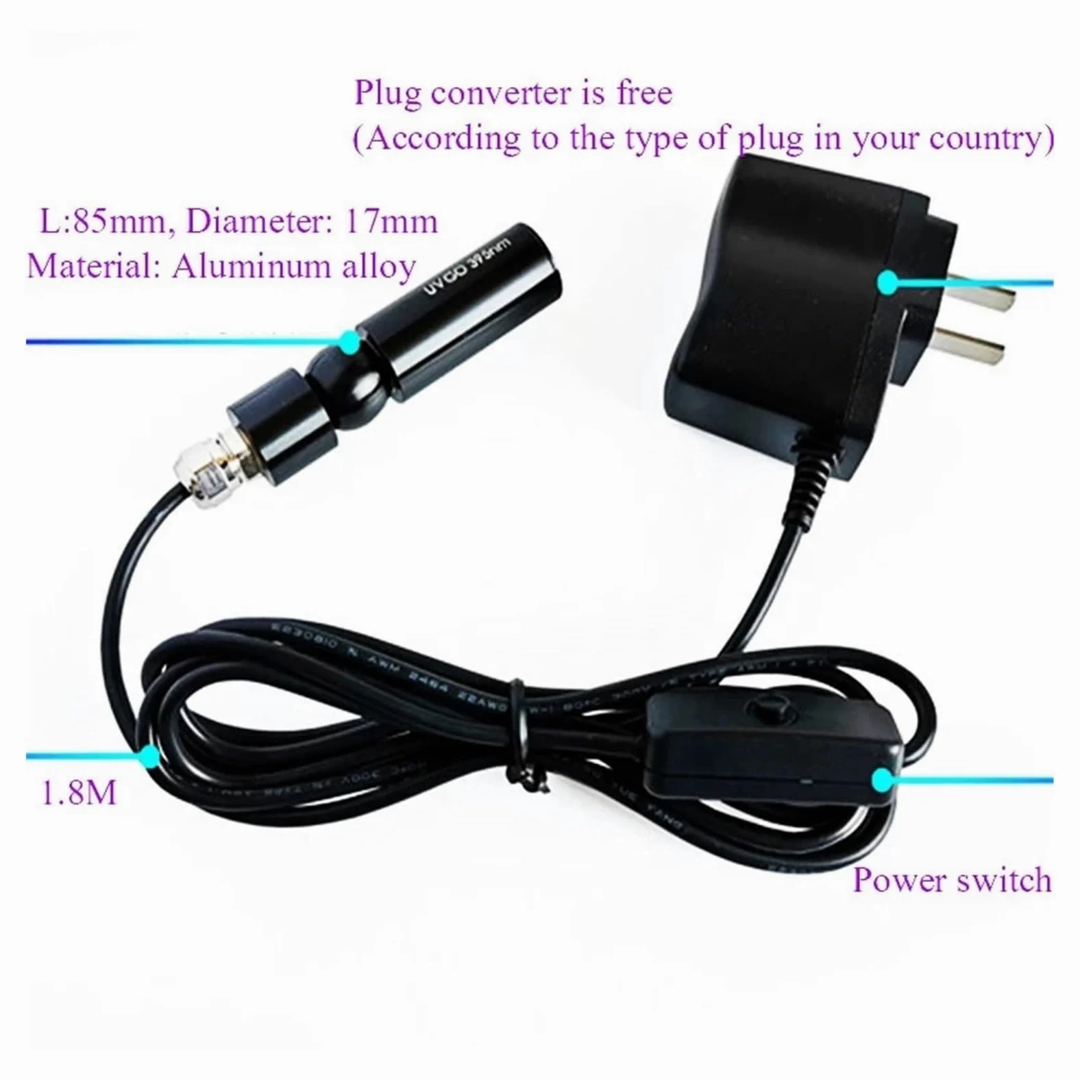 Lampada per polimerizzazione UV Lampada polimerizzante UV a lunghezza d'onda 395nm 405nm 365nm Clip for colla a LED Olio verde Luce viola for manicure for smalto gel(385nm,1-01)