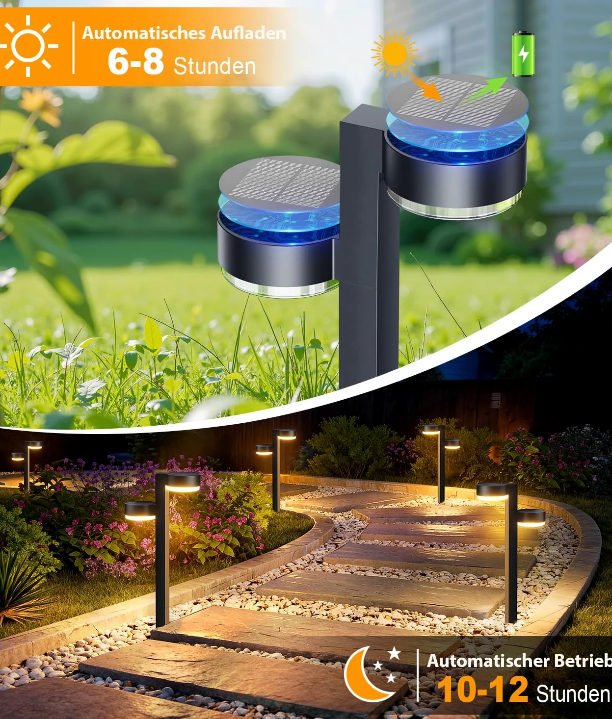 GEARLITE Outdoor Solar Lights 4 Pack, 2 in 1 Super Bright Outdoor Garden Solar Lights con 24 LED 1200mAh impermeabile luci solari da giardino, Auto On/Off Decorazione giardino per sentiero balcone