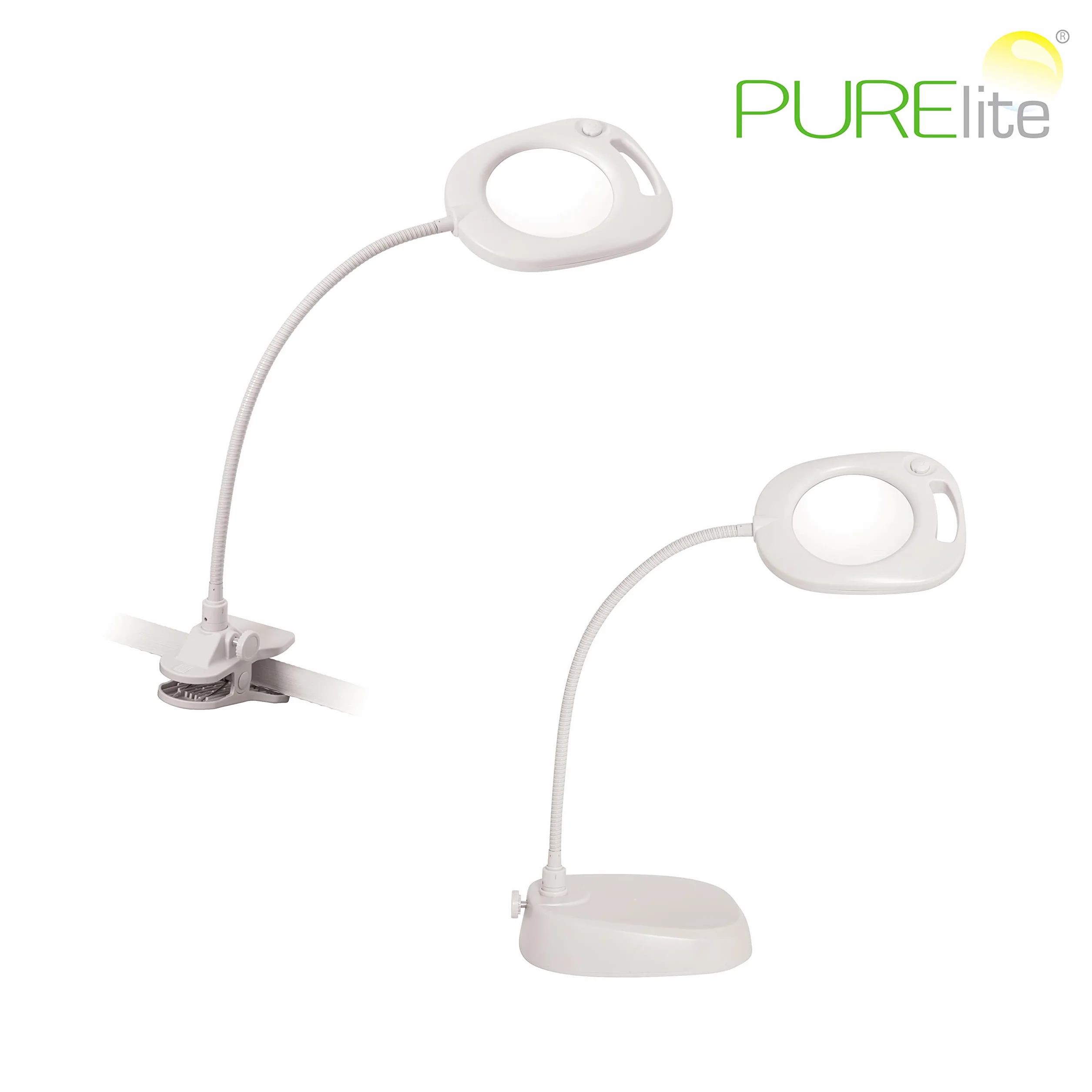 PURElite LED Lampada da Terra con ingrandimento, Lampada da Tavolo Regolabile, Alimentazione a Rete o a Batteria, Bianco