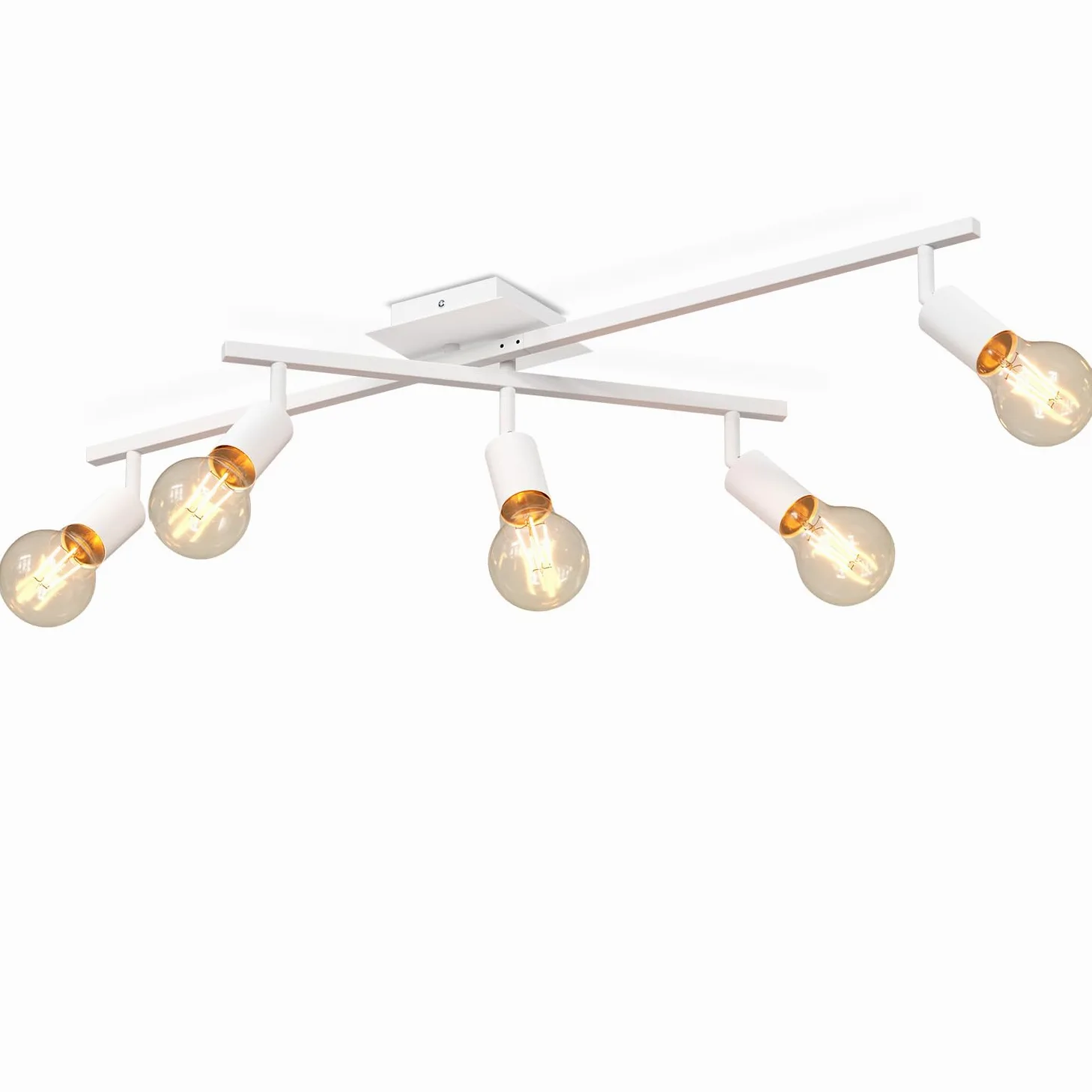 LVWIT Faretti Orientabili Bianco, Faretti Soffitto con 5 Attacco E27, Faretto da Interno Moderna, Lampadario Faretti per Barra, Salotto, Cameretta, Cucina,Corridoio Illuminazione (Senza Lampadina)
