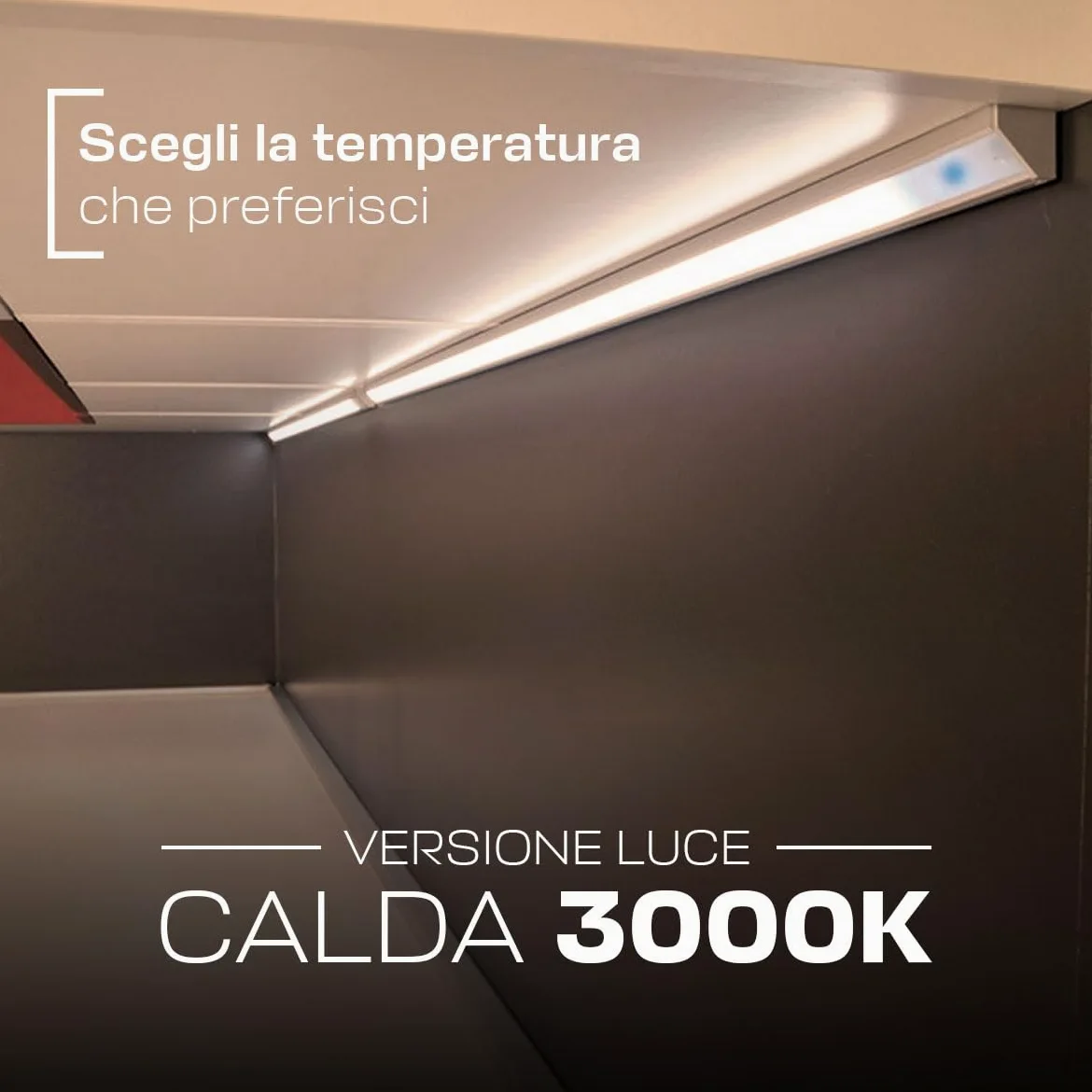 Barretta a Led Angolare con Misura Personalizzabile da 30cm a 200cm - Lampada LED per sottopensili piano cottura scrivania e piano di lavoro - Dimmerabile (180 cm, Luce Naturale 4000K)