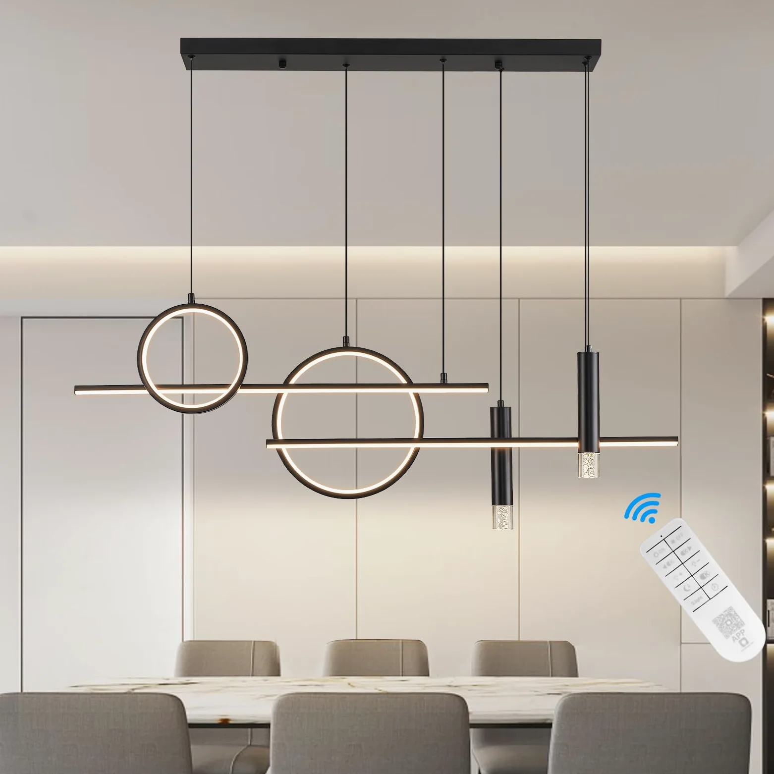 Lampadario Led Sospensione, Lampada a sospensione Moderna, 120cm Tavolo da pranzo Lampadario,Lineare Sospensione Dimmerabile Con Telecomando, Soggiorno, Cucina, Sala da pranzo,Bar (60W)