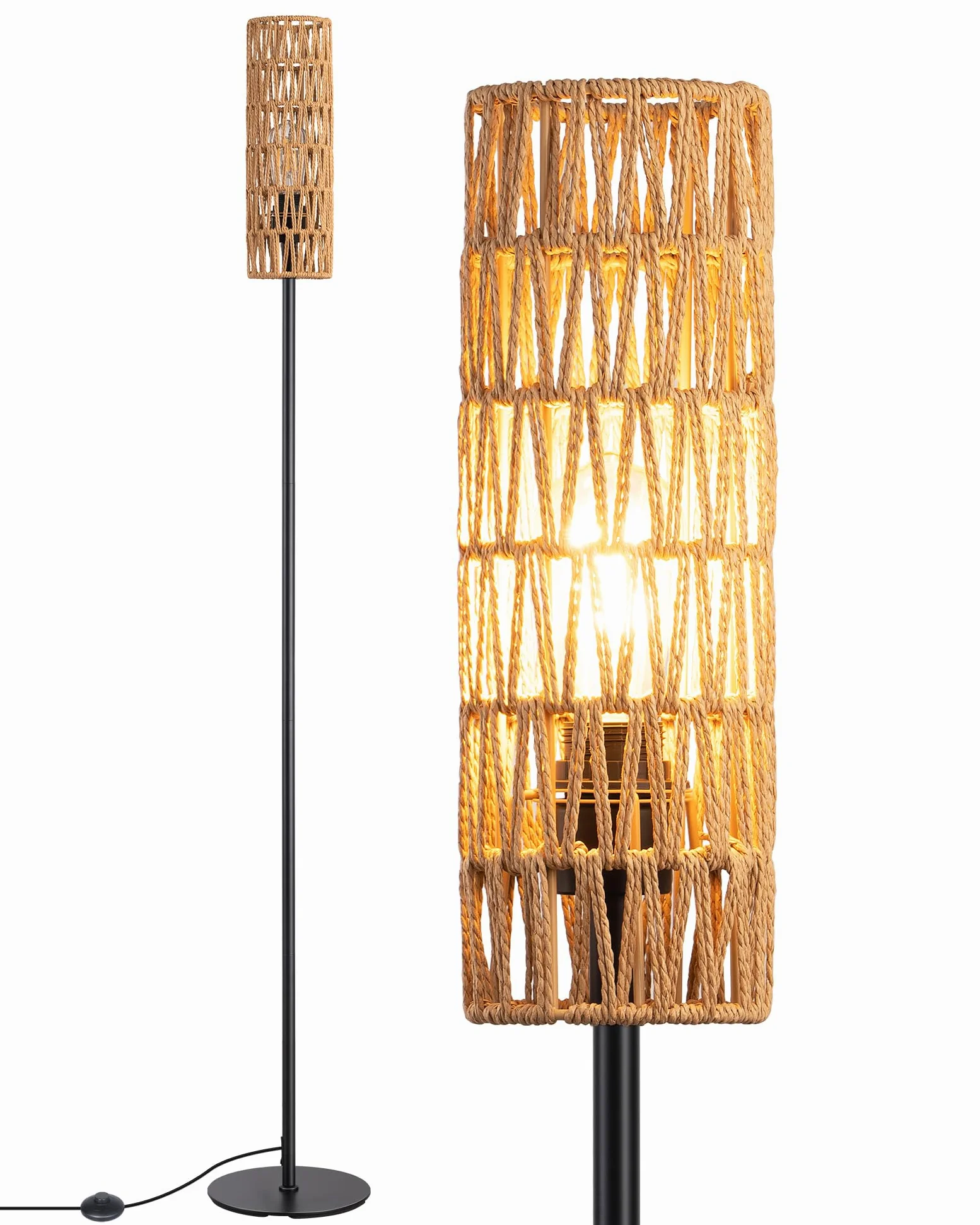 EDISHINE Lampada da Terra con Paralume in Corda Intrecciata, E27 Lampadina LED 2700K Luce Calda Inclusa, Interruttore a Pedale, Lampada da Terra Moderna per Soggiorno, Camera, Ufficio, 165 cm…