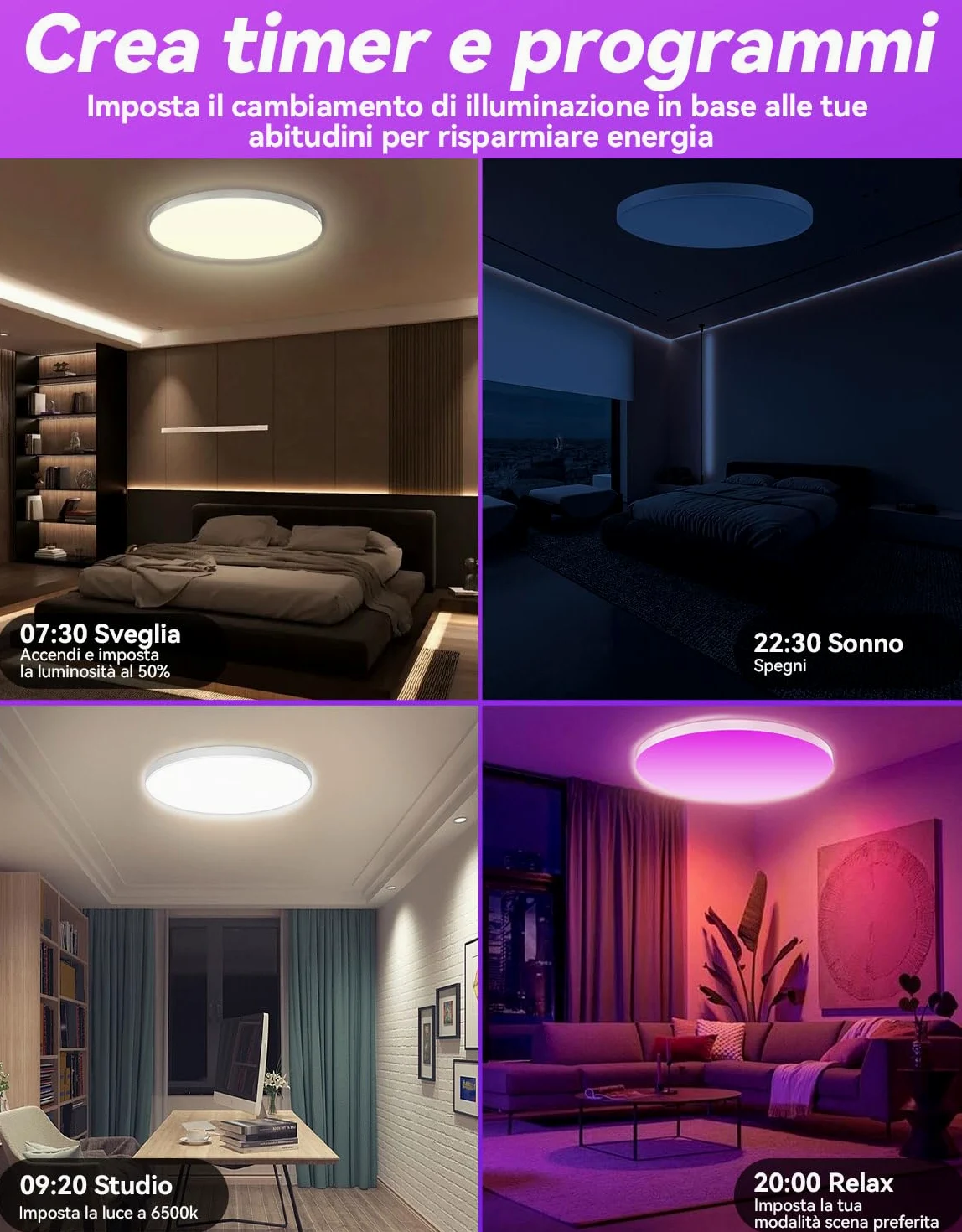 Plafoniera led soffitto lampadario camera da letto bambina 30W Lámpara empotrada de 16 millones de colores Funciona con dispositivos Matter Alexa Luce Soffitto Cameretta,Cucina,Soggiorno