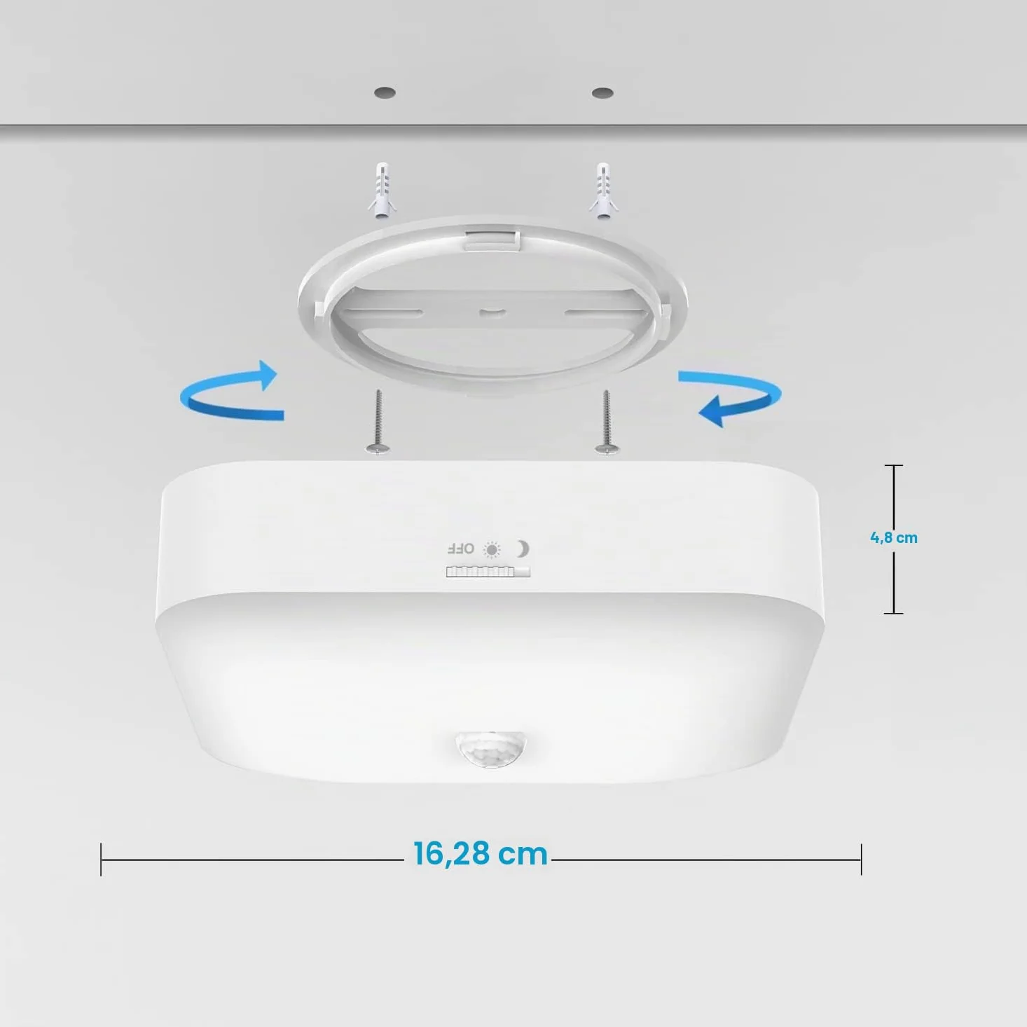 Toowell 2 pezzi Lampada da soffitto con sensore di movimento interno, lampada LED con batteria, ricaricabile, alimentata a batteria, per bagno, cantina, corridoio