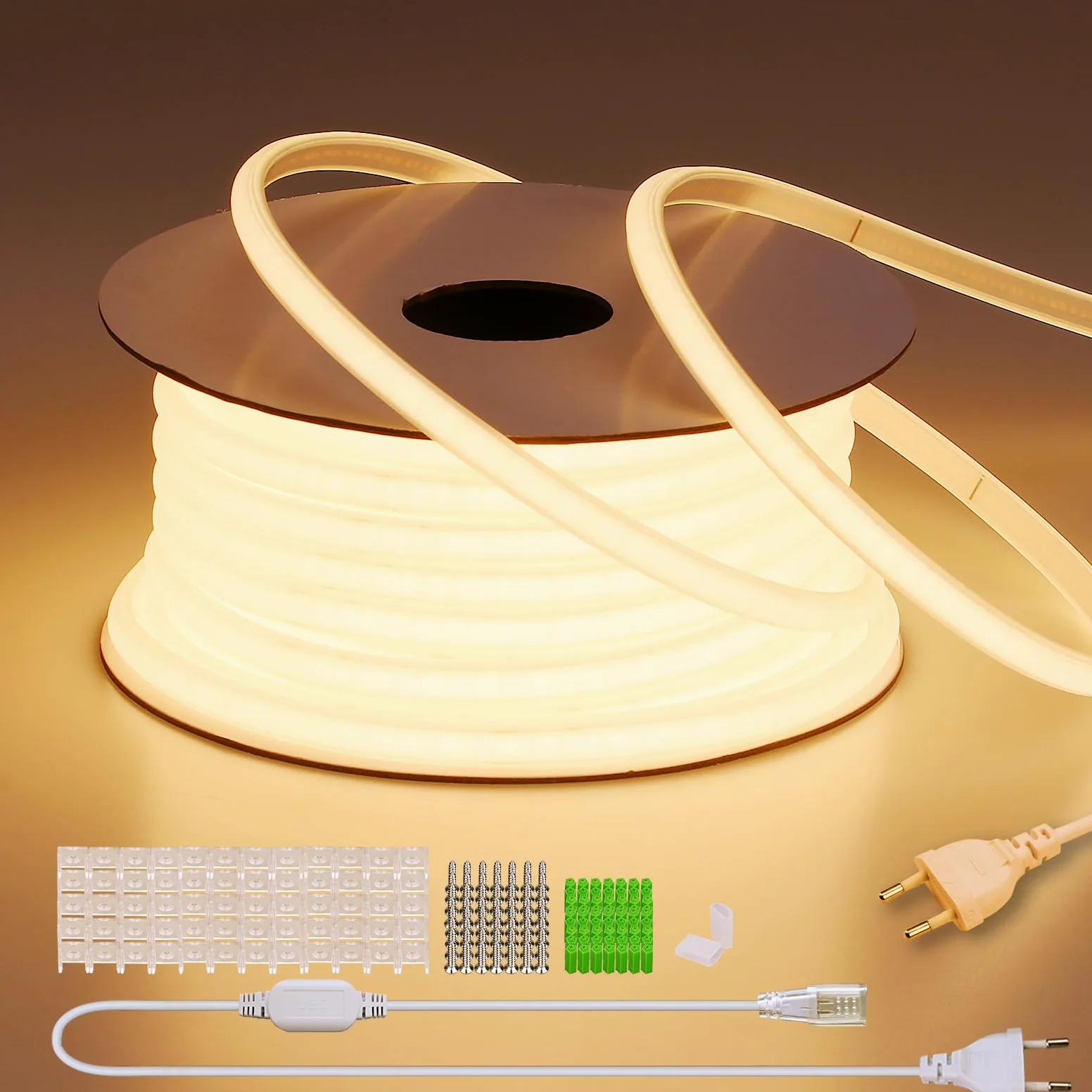 BENLUN Striscia LED COB 220V Esterno Impermeabile 30 metri, 3000K Bianco Caldo 300W 288LEDs/M CRI 90+ Luci LED, Strisce LED senza Trasformatore per Commerciale, Camera da letto