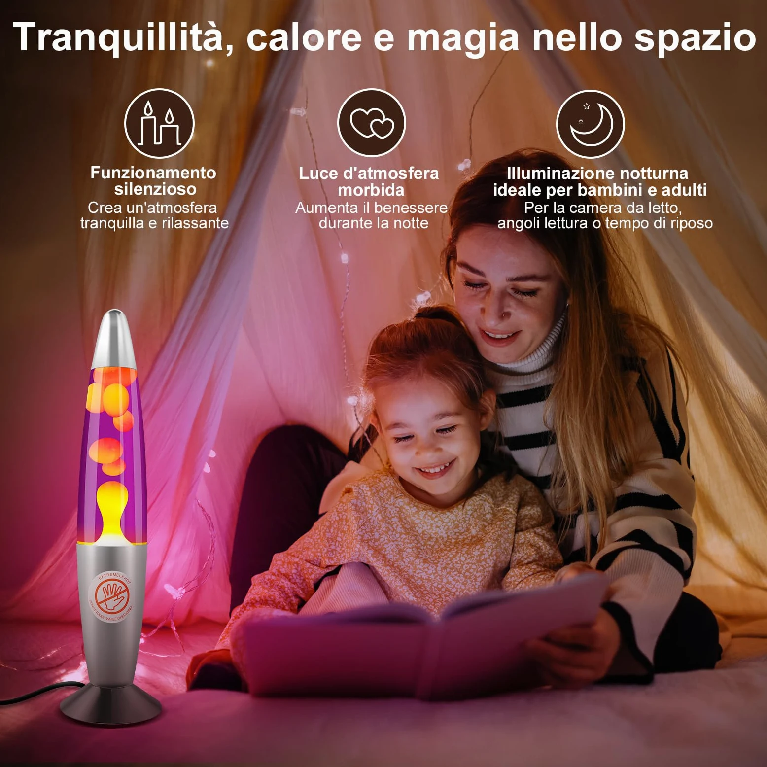 Lampada Lava 34 cm Viola e Gialla – Lampada a Lava Retrò Decorativa – 2 Lampadine R39 25W E14 – Luce d’Atmosfera Rilassante per Camera e Soggiorno, Idee Regalo