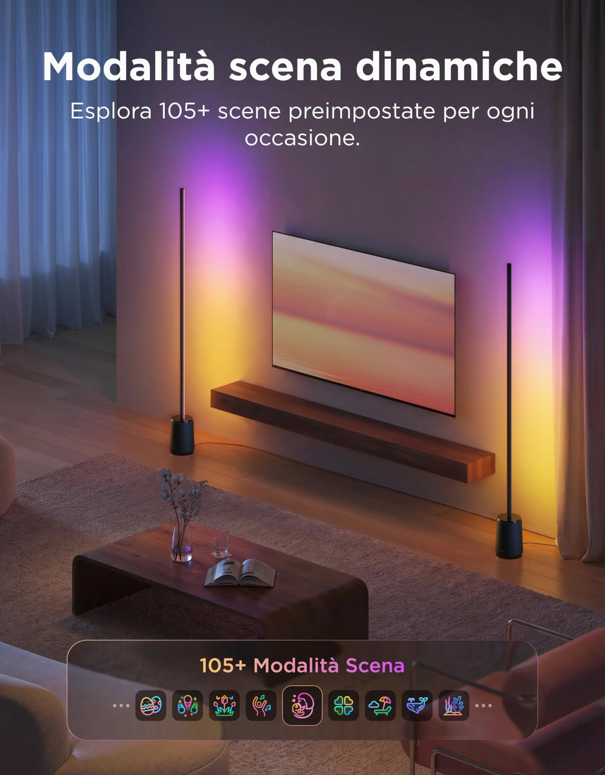 Govee Lampada da Terra 3 Lite RGBICWW, 1400lm Lampada da Terra Salotto e Camera da Letto, 152cm Piantana Moderna con Sincronizzazione Musicale, 105+ Scene, Compatibile con Alexa Matter, Nero