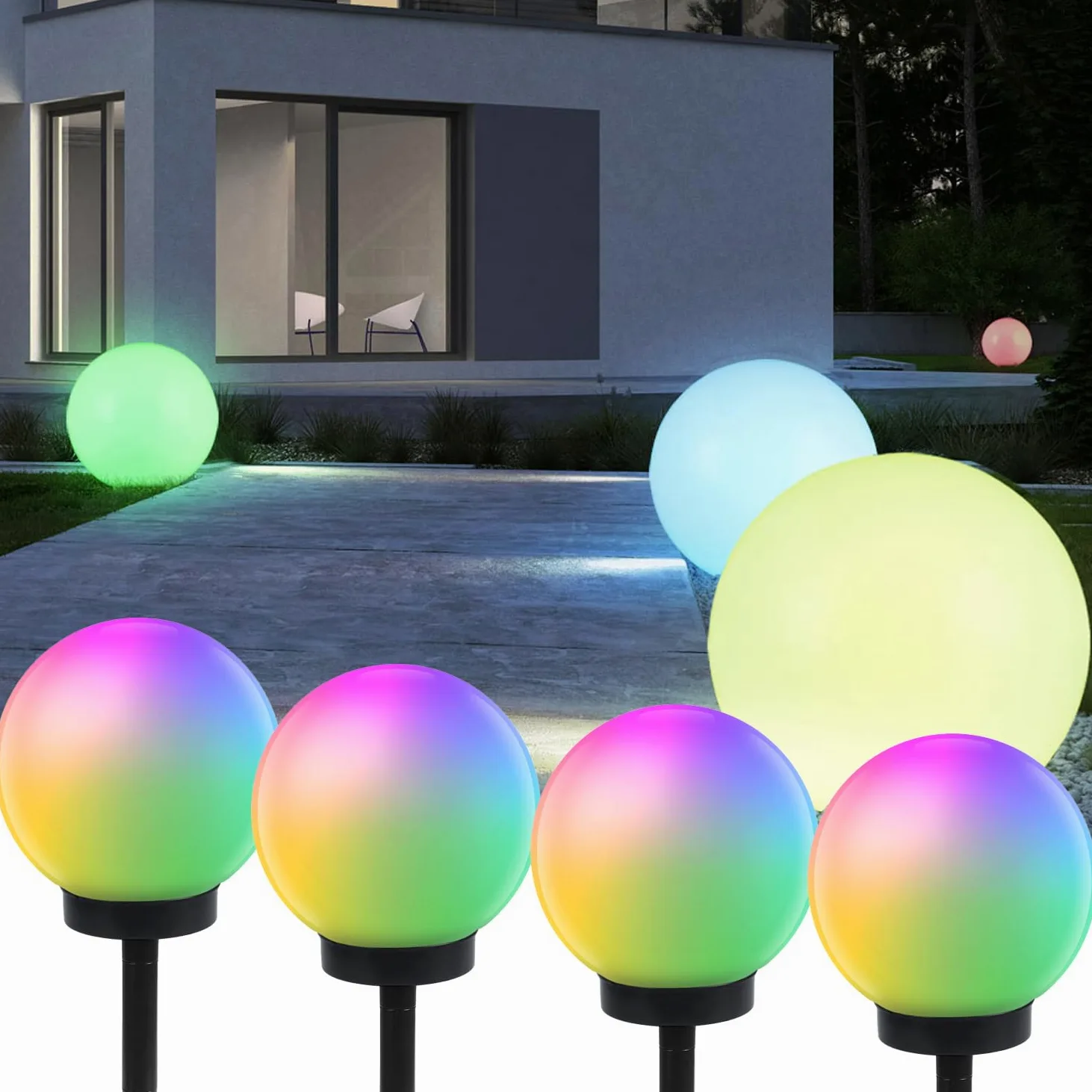 Green Blue Torce da giardino lampada solare sfera (Colore, 4 pezzi - 15cm)