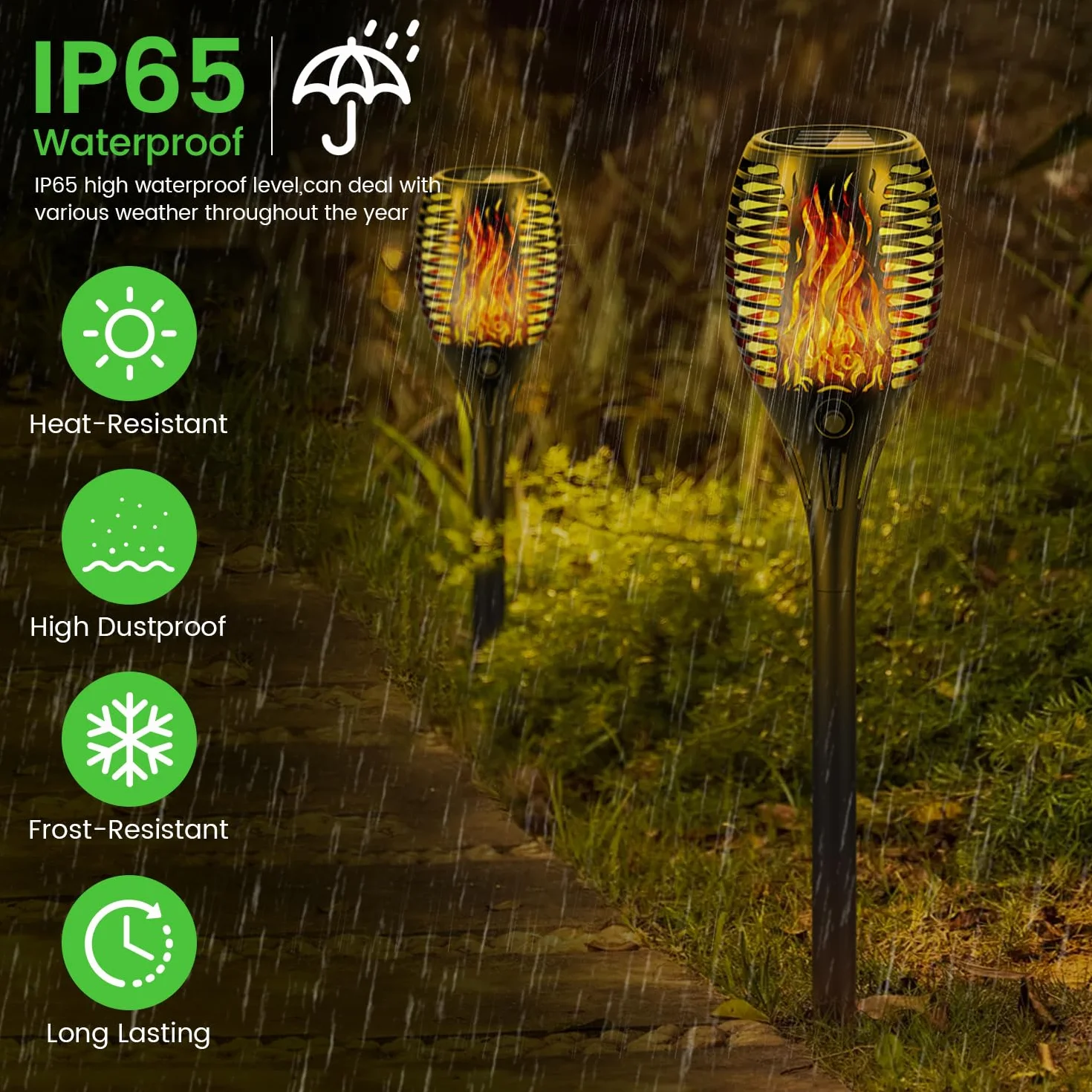 Lampade solari per giardino esterno con effetto di fiamma realistico, lampada solare impermeabile IP65, 33 LED. Ideale per sentieri, terrazze, campeggio e decorazione, 4 pezzi
