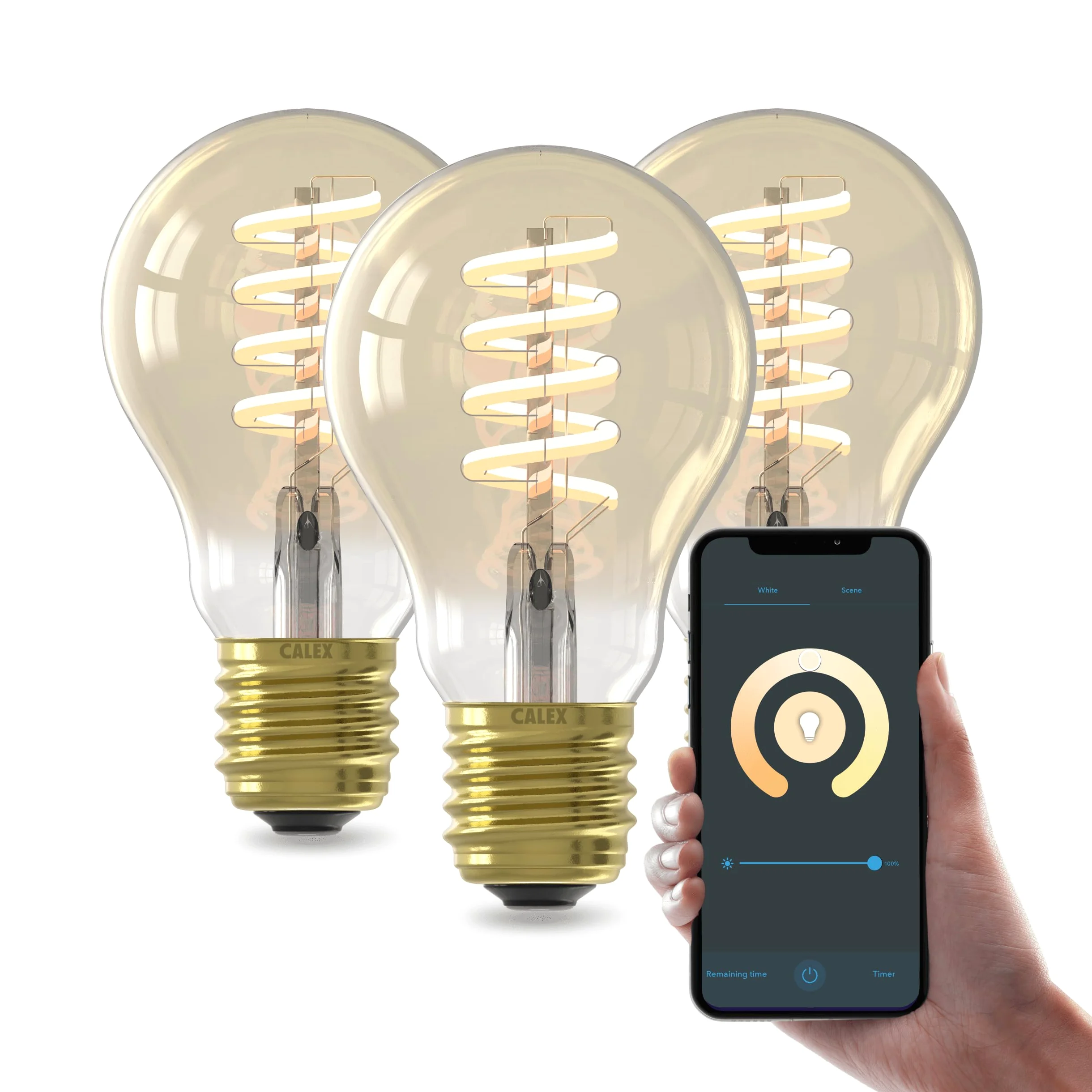 CALEX Lampadina LED Smart, E27, A60, Filamento Oro, luce calda, Dimmerabile, controllo app Wi-Fi & vocale, Confezione da 3
