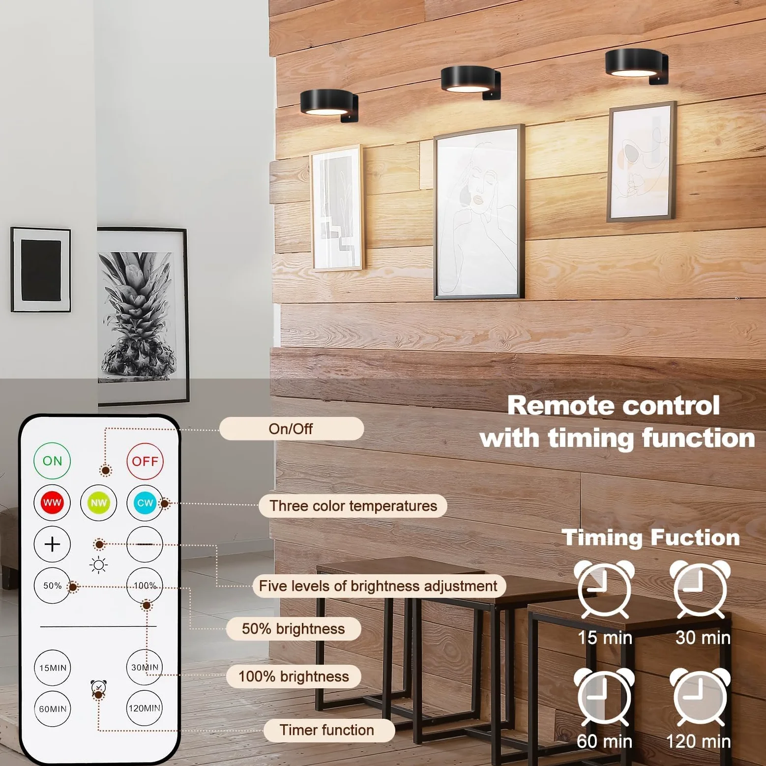 TTQ 4 luci magnetiche per quadri, funzionamento a batteria, con telecomando e timer dimmerabile, luce nera senza fili, decorazione per pareti, cornici e ritratti