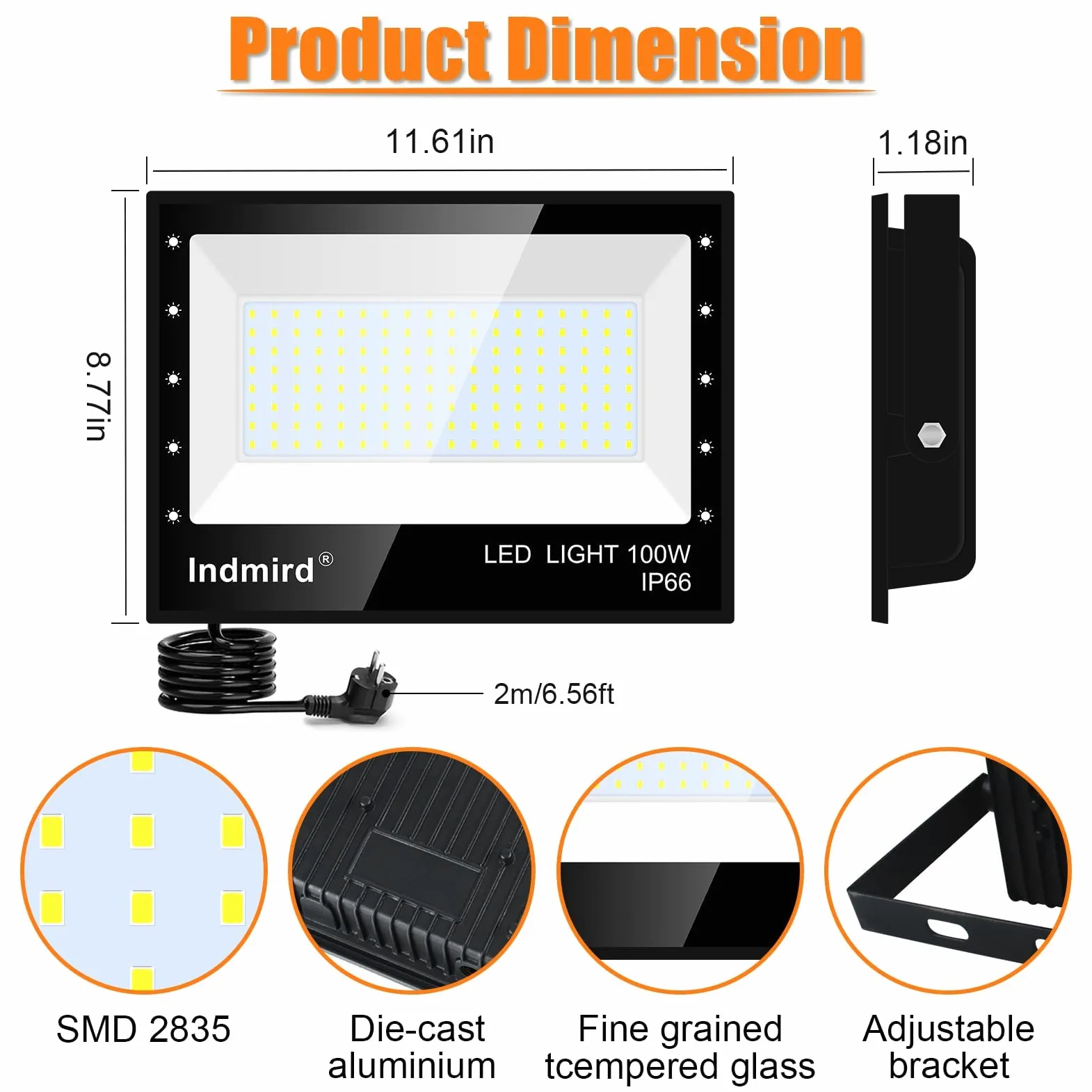 Faretto LED da Esterno 100W, 2 Pezzi 10000LM Faro LED con Spina, Proiettori Led Esterno Impermeabile IP66, Bianco Freddo 6500k Fari di Sicurezza Per Giardino Cortile Corridoio Garage