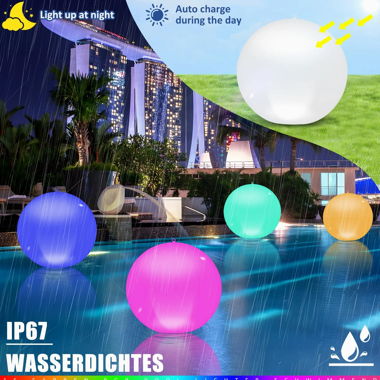 Solari Luci Galleggianti Piscina, 2Pz Solare Lampada Galleggianti Piscina con Telecomando,13.4In 16 RGB Solari Lampada Palle Luminose da Giardino Solari, IP68 Palle Luminose per Piscina Esterno