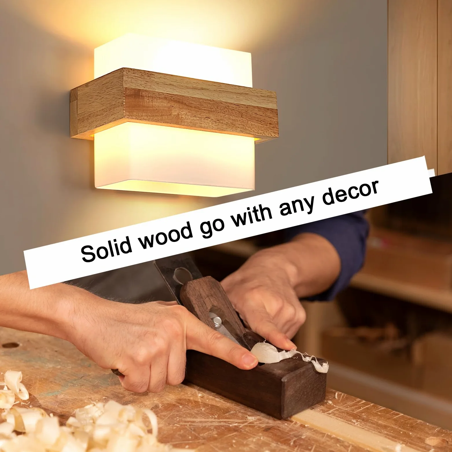 DELIPOP Applique da Parete Interno, Moderno Lampada da Parete Quadrato in Legno con Paralume in Vetro, E27 Illuminazione Interni Lampada a Muro per Camera da Letto Soggiorno Corridoio Scale