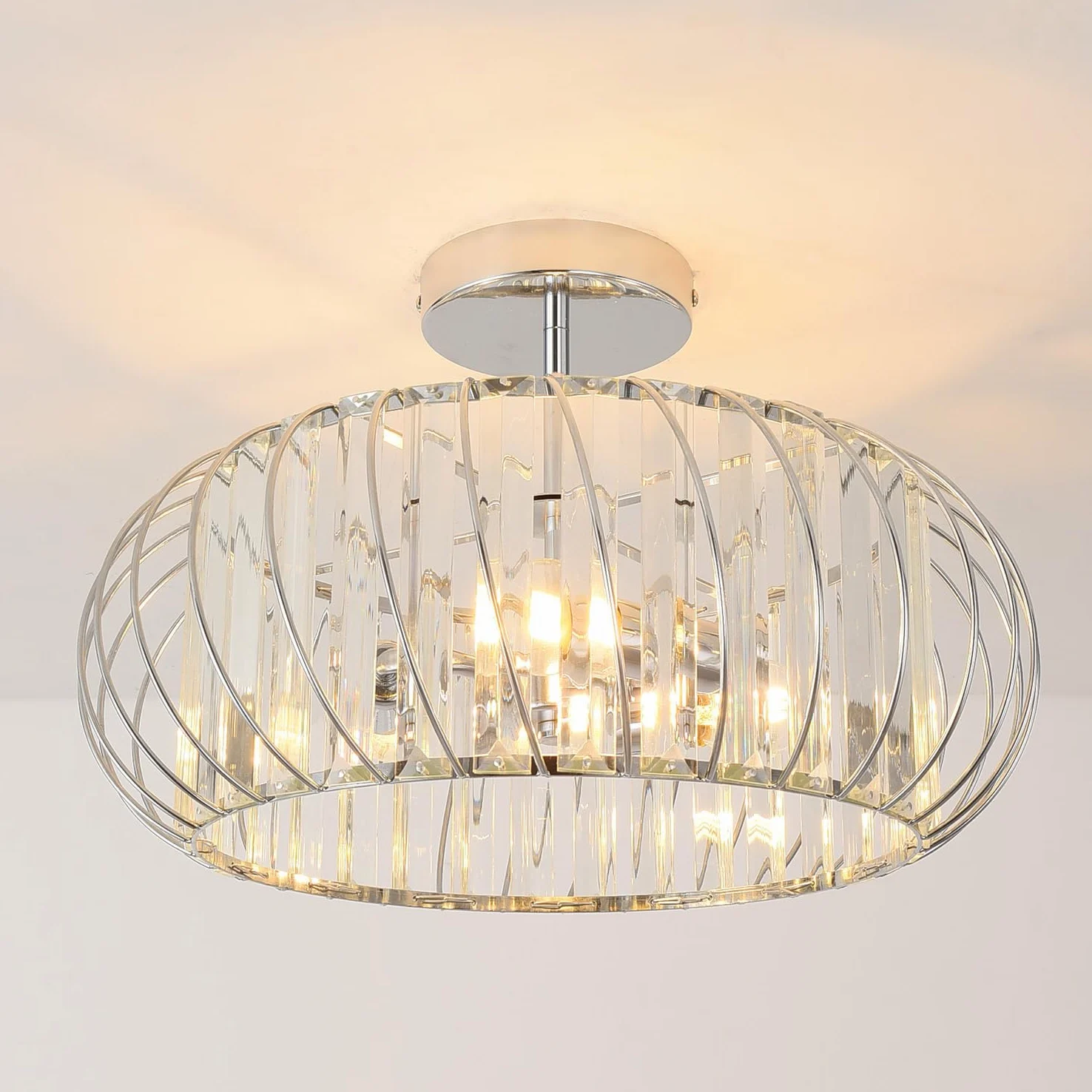 ANWIO Lampadari Cristallo Argento, Plafoniere Soggiorno Argento con 3 Luci, Lampadario a Sospensione Moderno E14, Plafoniere Vetro Per Camera da Letto, Ristorante, 40 CM (Senza Lampadine) Kitchen
