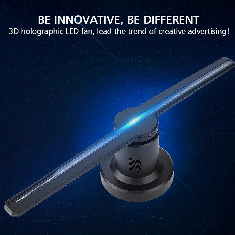 Proiettore pubblicitario olografico 3D, proiettore olografico 3D Display LED Fan Proiettore Ologramma Displayer pubblicitario + 8G Carta di TF per Negozio, Negozio, Bar, Supermercato, ECC.(EU)