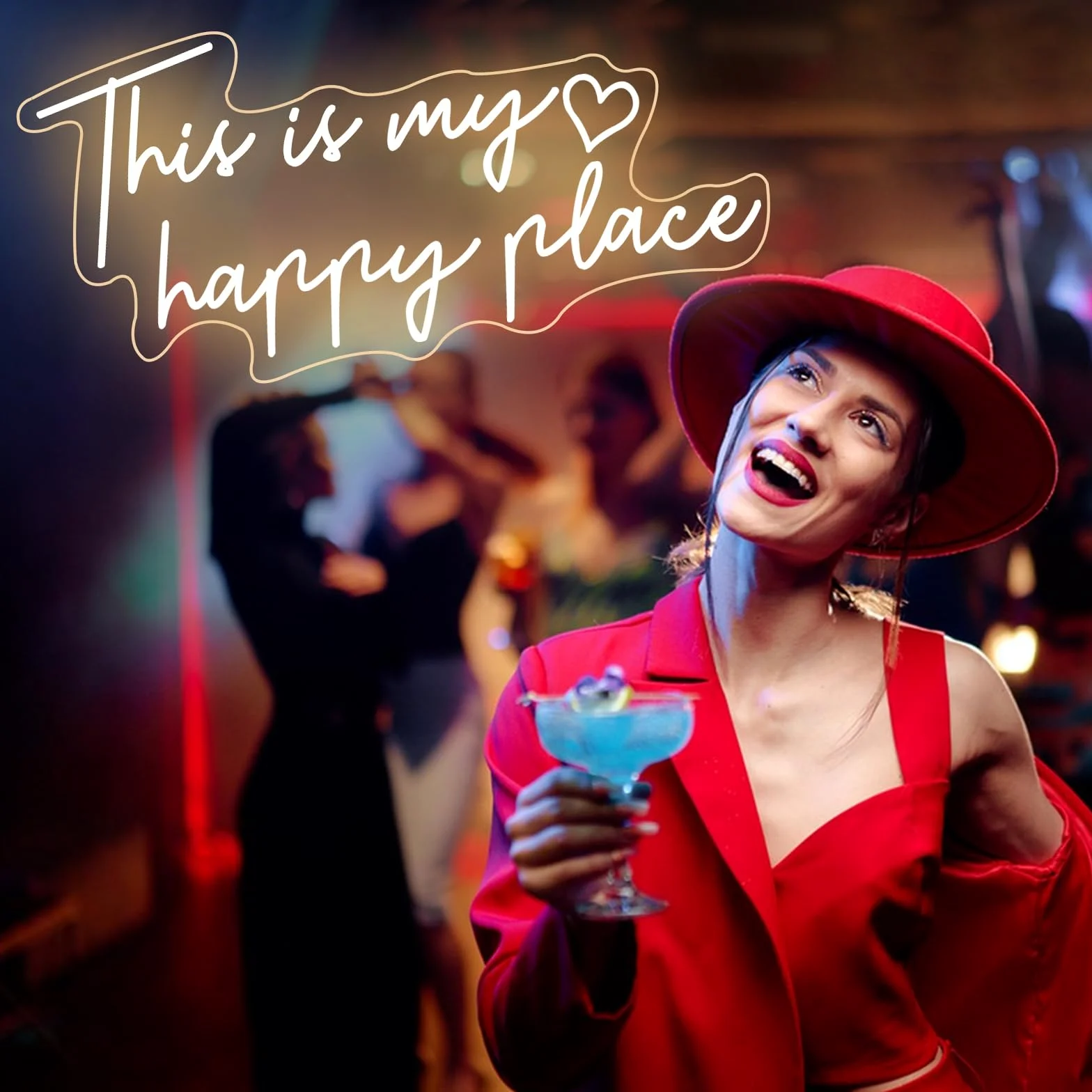 Segnale al neon con testo in inglese "This is My Happy Place", luce LED bianca calda, decorazione estetica per camera da letto per adolescenti, segnali luminosi al neon per camera da letto, soggiorno