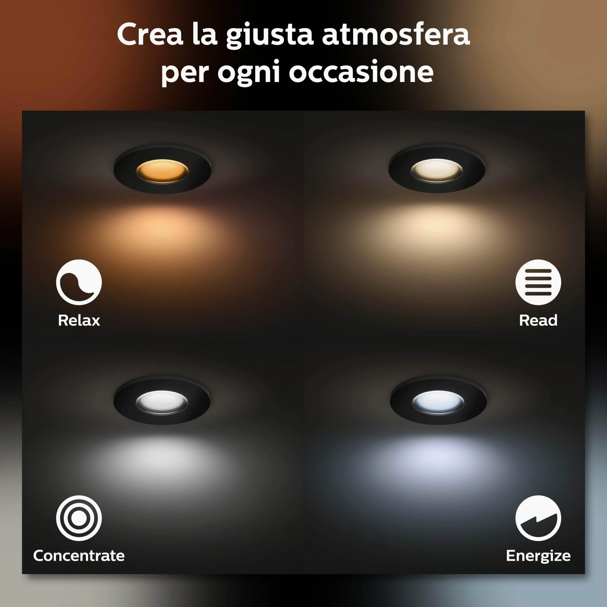 Philips Hue Xamento, Faretti da incasso LED smart, Confezione da 3, Nero | Luce bianca e colorata, Dimmerabile, 16 milioni di colori, Smart Home, Controllo vocale e via app, Per bagno, GU10