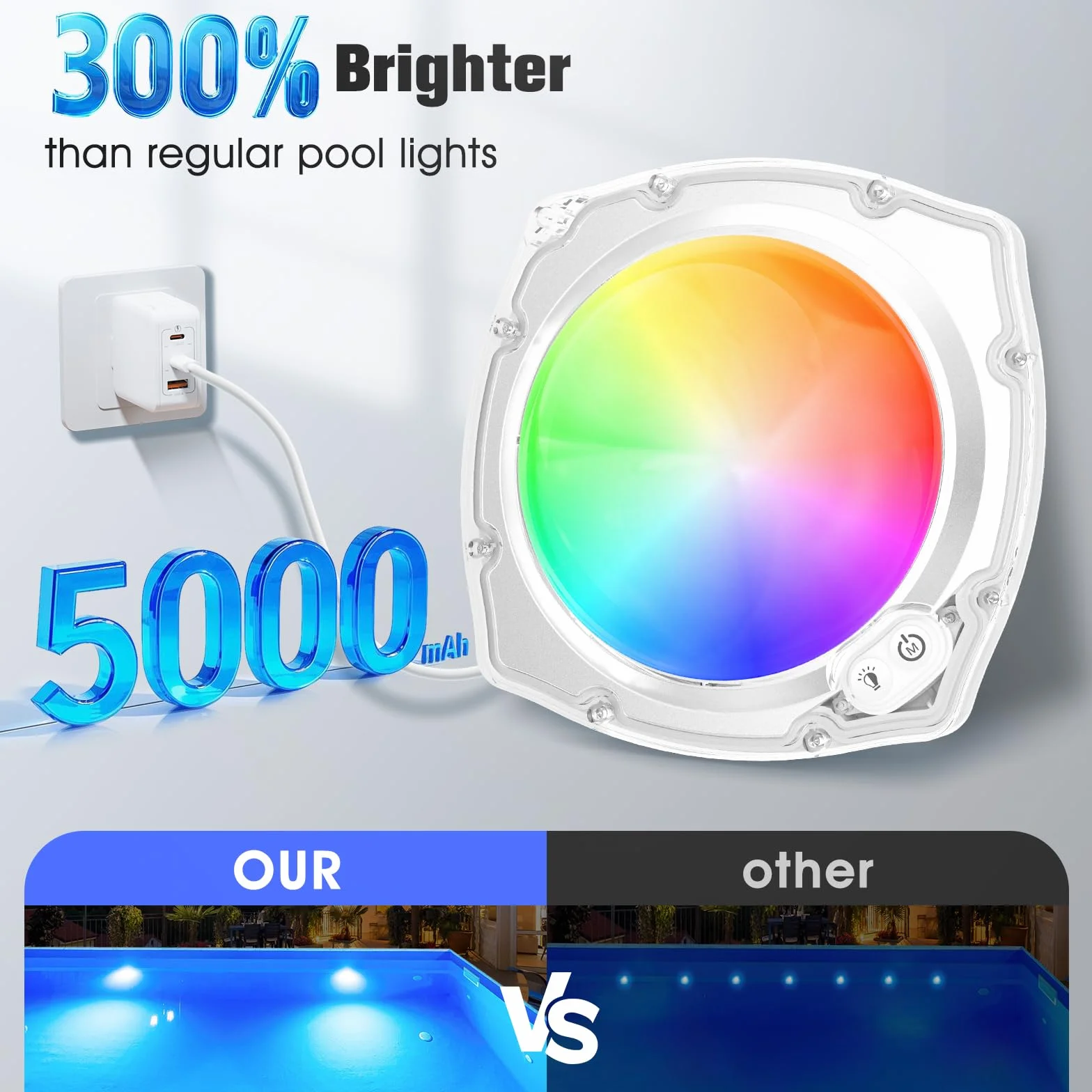 DeeprBetter Luci Piscina Fuori Terra Magnetica con Telecomando, Ricaricabili LED Luci Piscina a Immersione con 9 Modalità Illuminazione, IP68 Impermeabili Lampade per Piscine Subacquea per Spa Bañera
