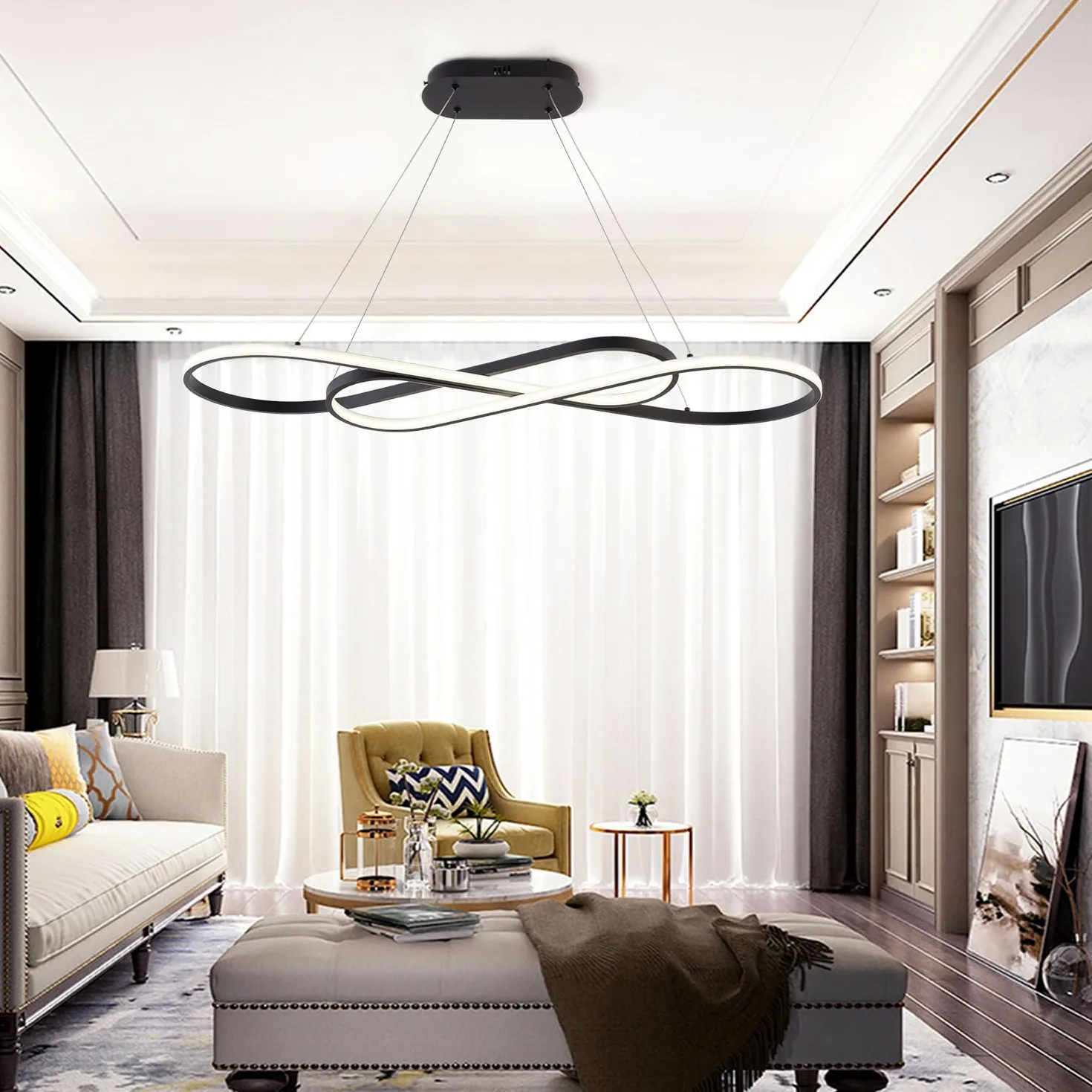 Lampadario Moderno a LED Dimmerabile Nero per Sala da Pranzo - Luce Sopra il Tavolo, Illuminazione Moderna per Isola Della Cucina con Telecomando, Altezza Regolabile