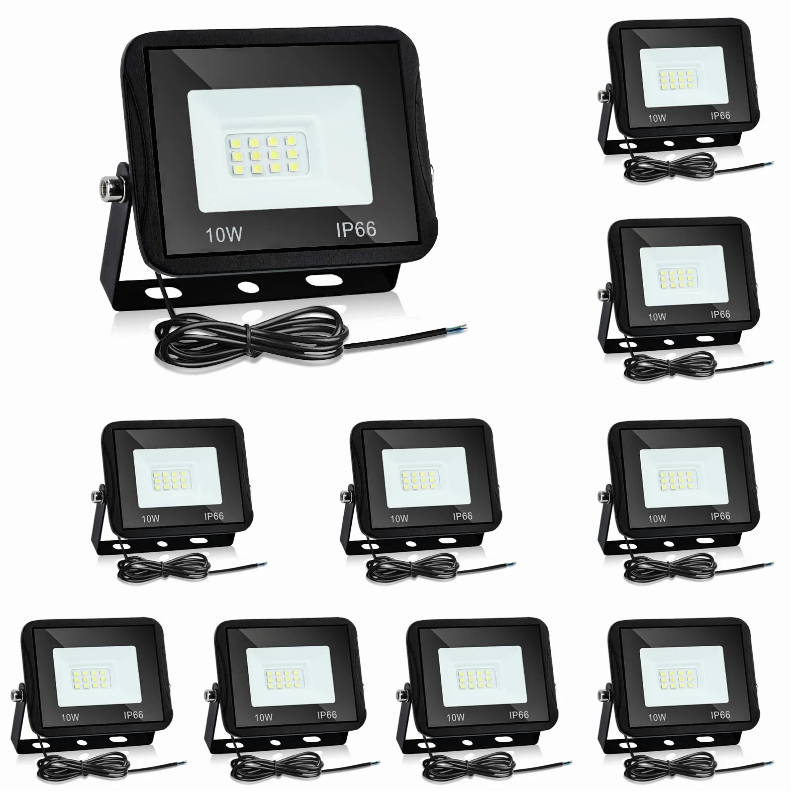 10X Faretto LED da esterno, Proiettore LED da 10W super luminoso 900LM, 3000K Lampada da esterno impermeabile IP66 bianco caldo, per giardino, cortile, porte, garage, corridoio, vialetto