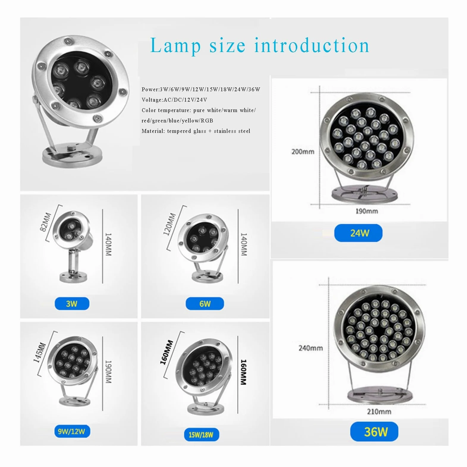 LED Luci Piscina - Faretto AC12/24V Impermeabile IP68 Luce del Paesaggio | Bassa Tensione Acciaio Inossidabile Luce Subacquea per Laghetti, Cascate, Roccale(Warm White,18W-DC24V)