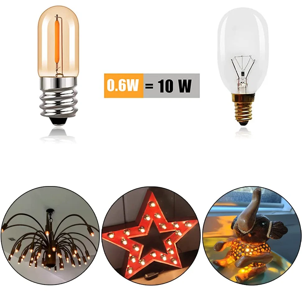 RYTM (Confezione da 20) Lampadine a LED, Lampadine Edison vintage con base E12/E14, Lampadine piccole a filamento LED antico T16, Dimmerabile da 0,6 W CA 100 V-230 V (Warm Yellow Light 2200k)
