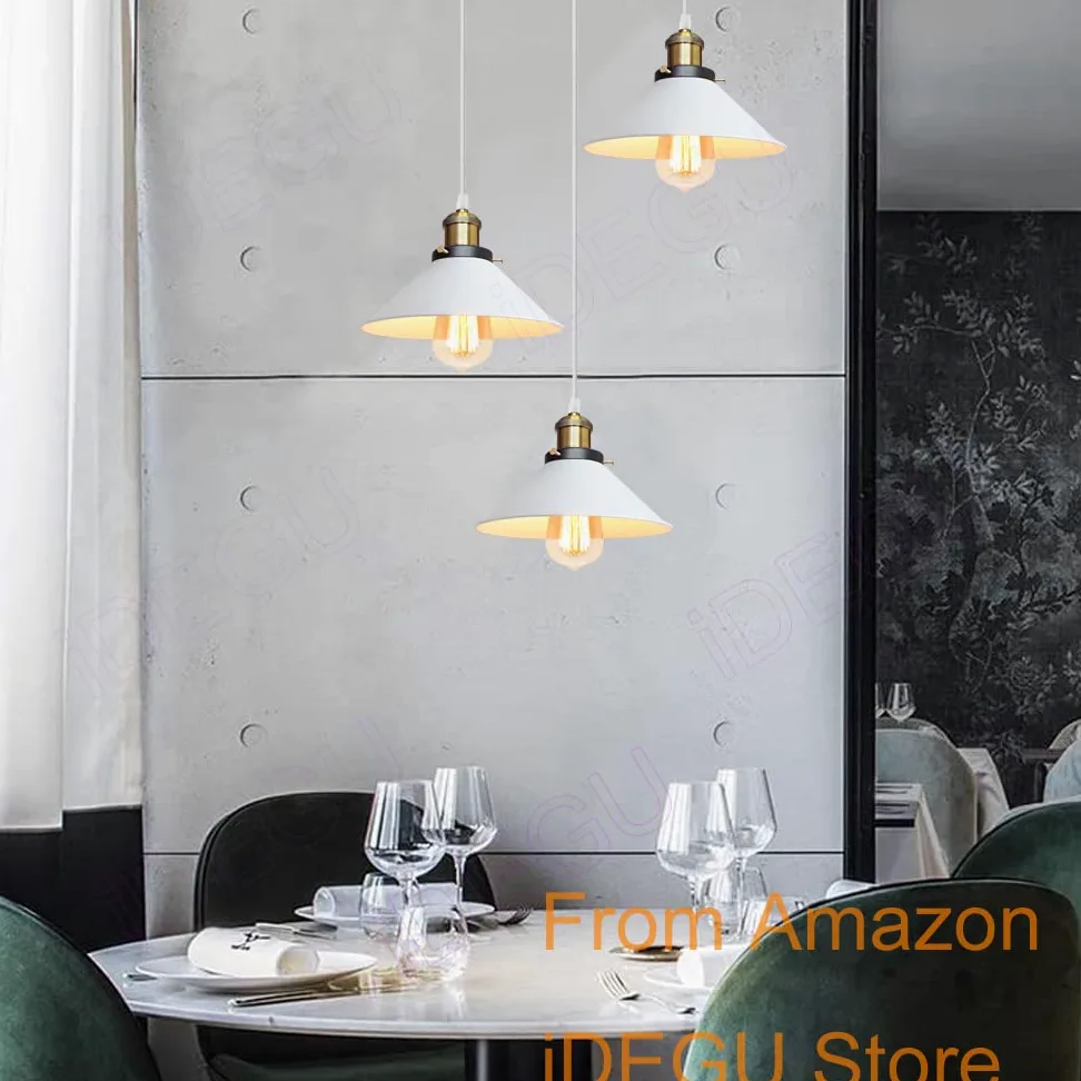 iDEGU 3 Luci Lampadario a Sospensione Vintage Industriale 22CM Lampada a Sospensione Design Retrò in Metallo E27 Illuminazione Lampada da Soffitto per Cucina Camera da Letto Soggiorno (Bianco)