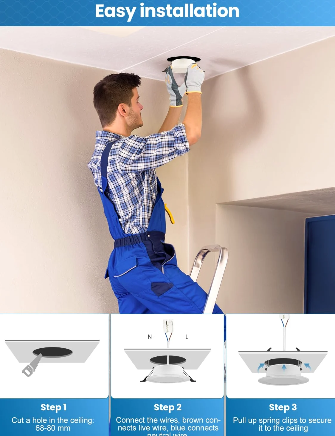 Faretti LED da Incasso, Set da 20, Luce Calda 3000 K, 5 W 450 lm | Foro Ø68-80 mm, Ultrasottili 25 mm, IP44, Non Dimmerabili, Faretti da Soffitto in Cartongesso per Bagno, Cucina e Soggiorno