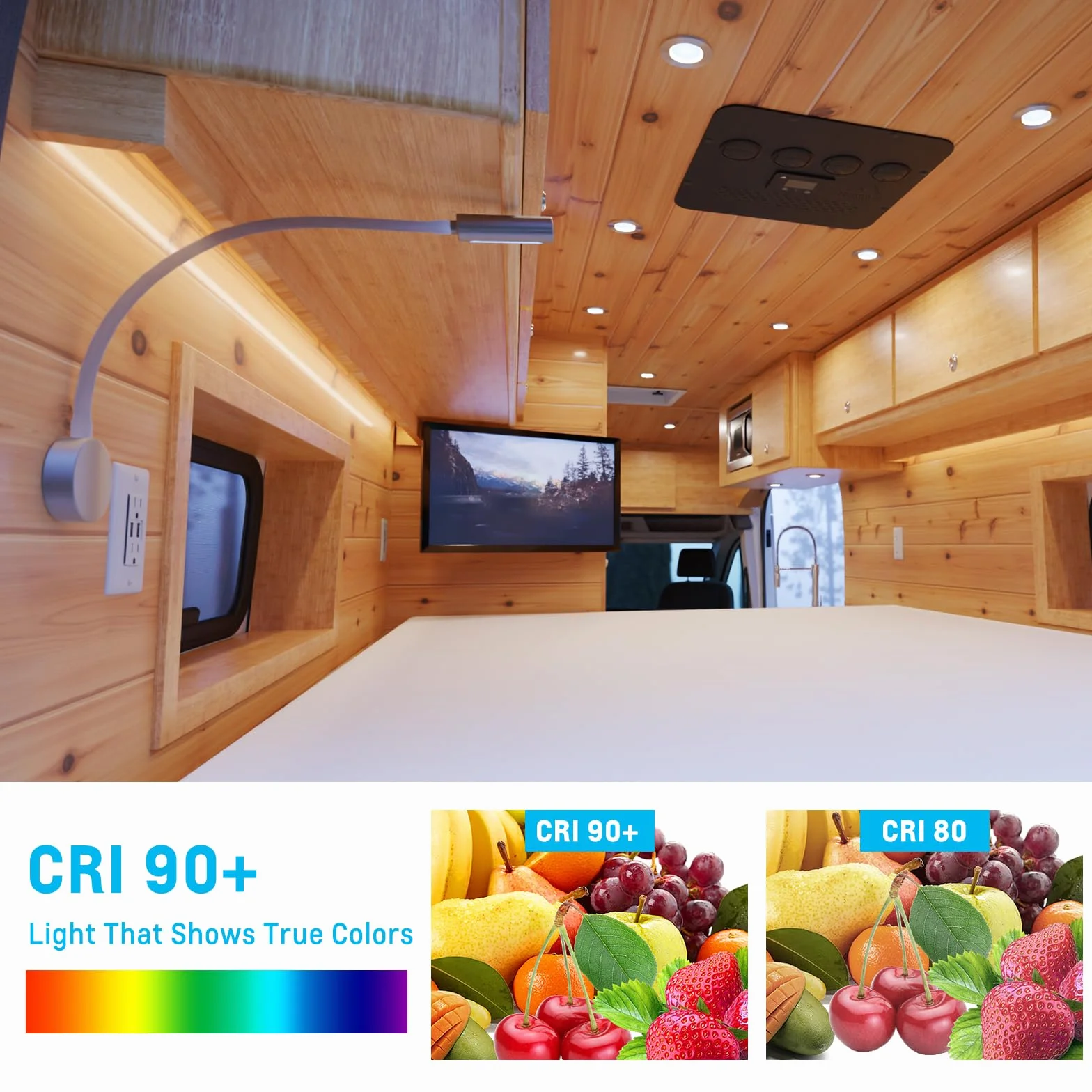 acegoo Lampada da Lettura 12V Camper con Caricatore USB&Luce notturna rossa LED Dimmerabile 4000K DC12-24V, Flessibile e Collo D'Oca per Caravan Furgone Barca Camion Illuminazione Interna