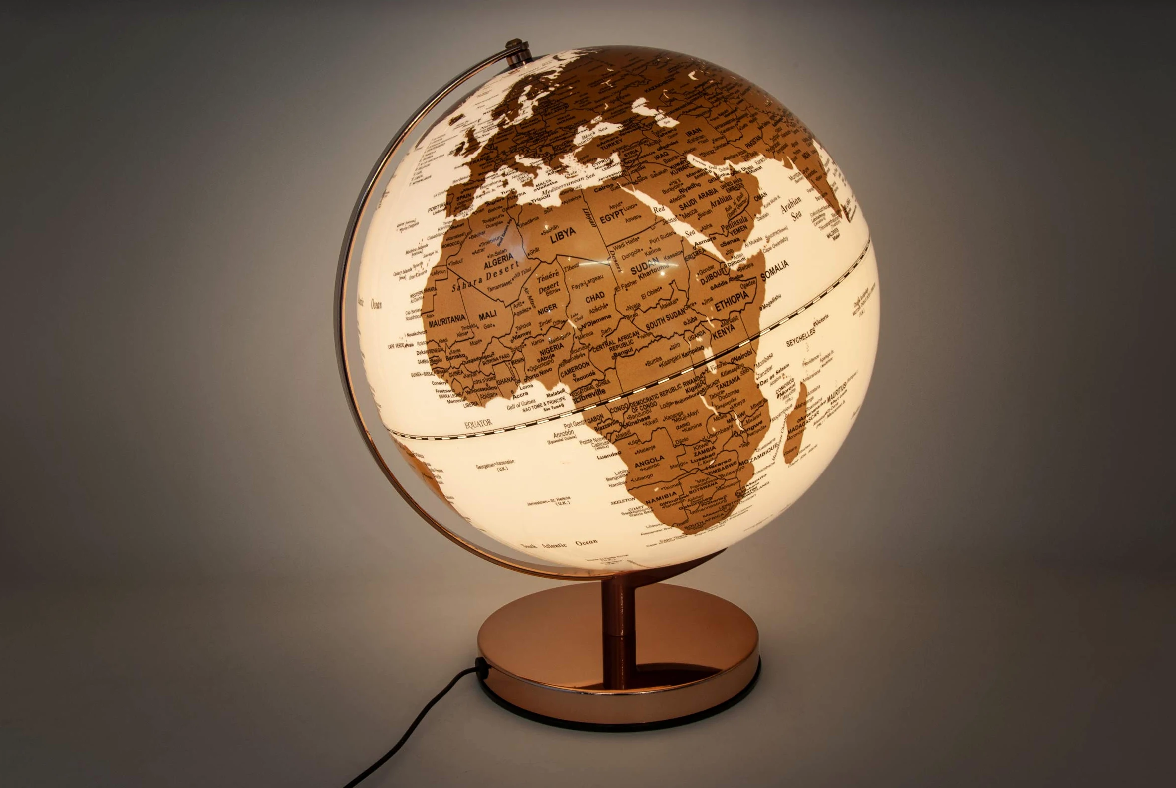 Mascagni - Globo Terrestre decorativo Luminoso - Mappemonde - Illuminazione a LED - Base in metallo Finitura dorata - Diametro 30 cm