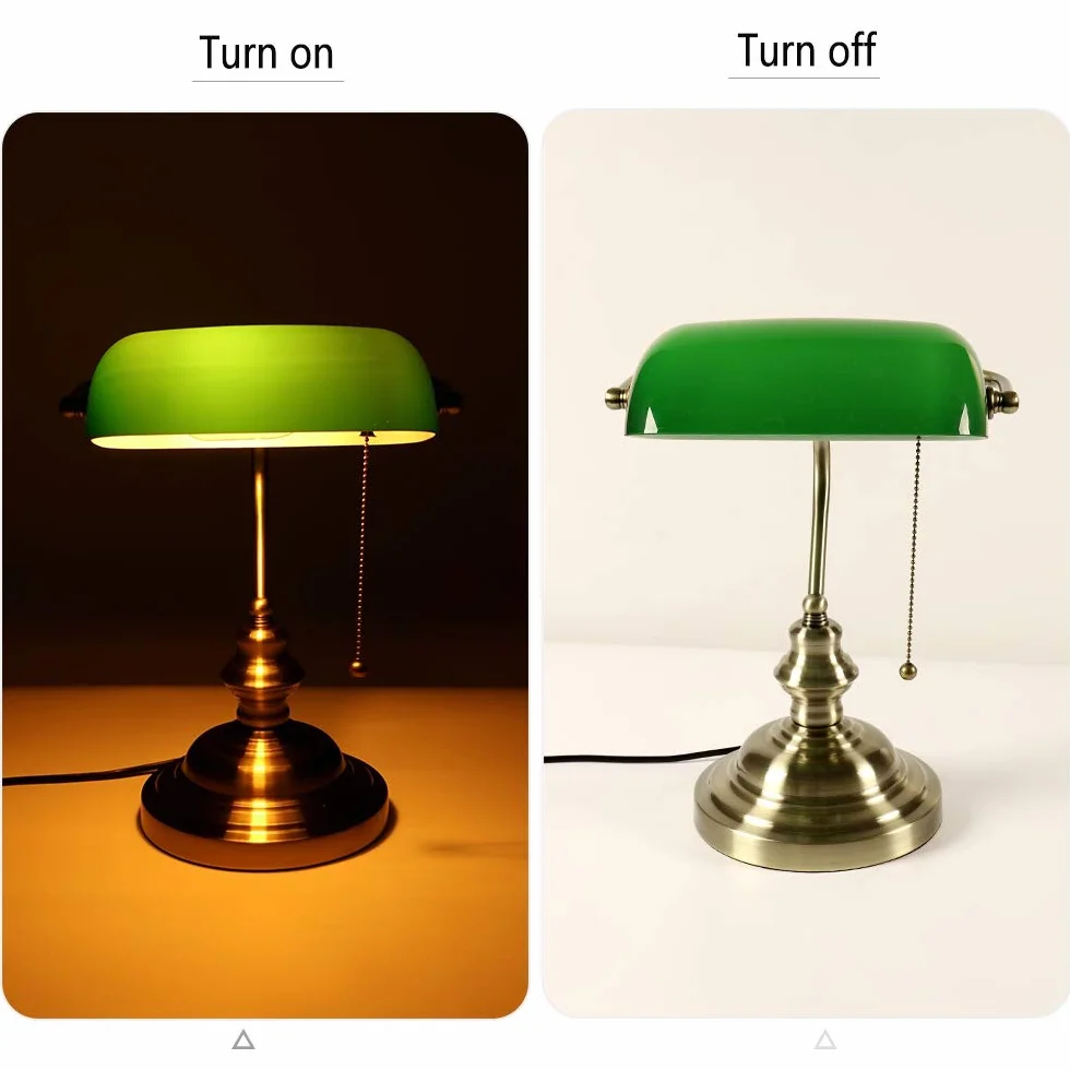 FIRIVER Lampada da scrivania verde da banco con paralume in vetro, design classico, attacco E27, stile retrò, adatta per camera da letto, studio, biblioteca e atelier