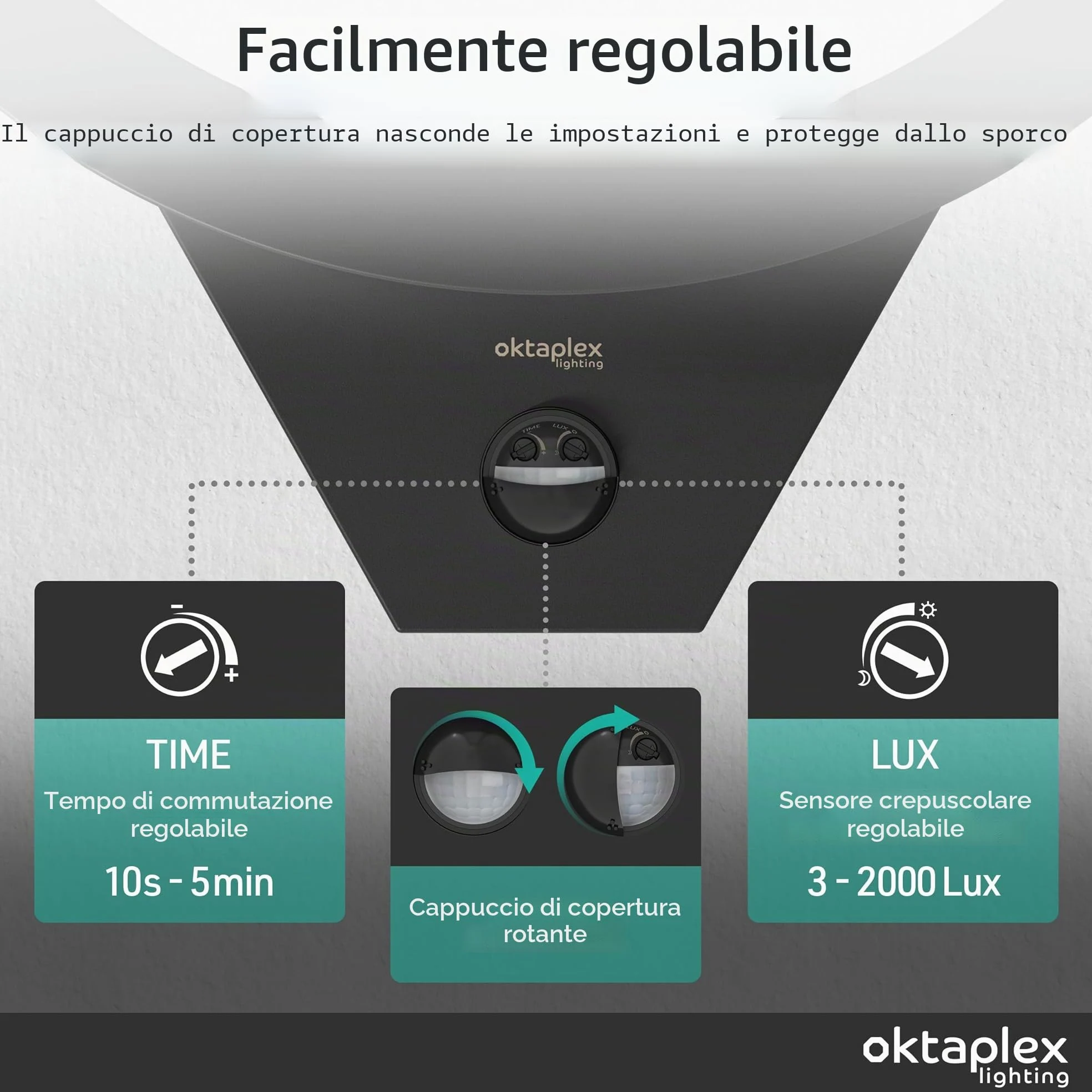Oktaplex Lima lampada da esterno a parete con sensore LED 10 W antracite