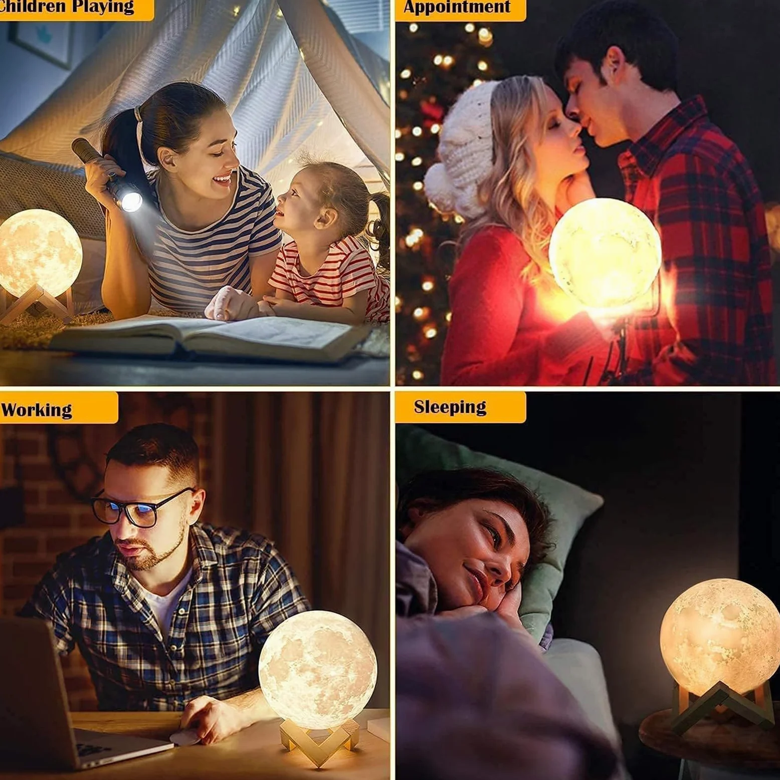 Lampada notturna 3D a forma di luna, con telecomando e controllo touch, ricaricabile tramite USB, funzione di temporizzazione, 16 colori, supporto in legno