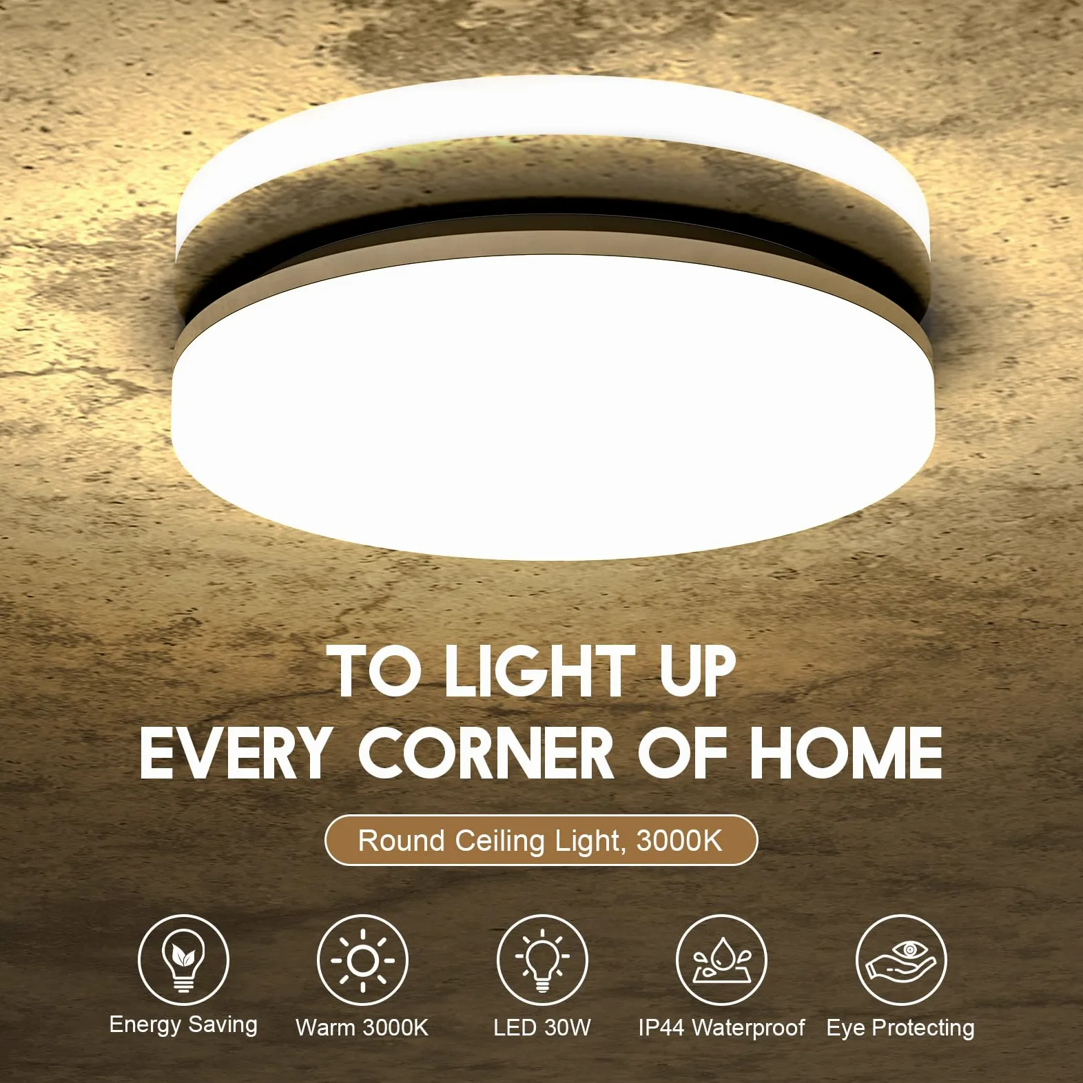 18W moderno impermeabile LED Lampada a soffitto tondo sottile plafoniera 1650lm Bianco caldo 3000K plafoniere a led per Soggiorno Sala da pranzo Camera da letto Bagno Cucina Balcone Corridoio