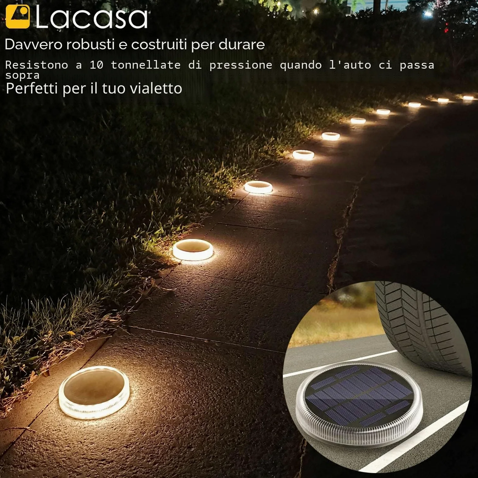 Luci Solari da Giardino, Lampada Solare da Esterno, Luci di Sicurezza Faretto per Ponte Vialetto Passerella Percorso Scale Piazza Cortile Auto On/Off - Bianco caldo 4pcs