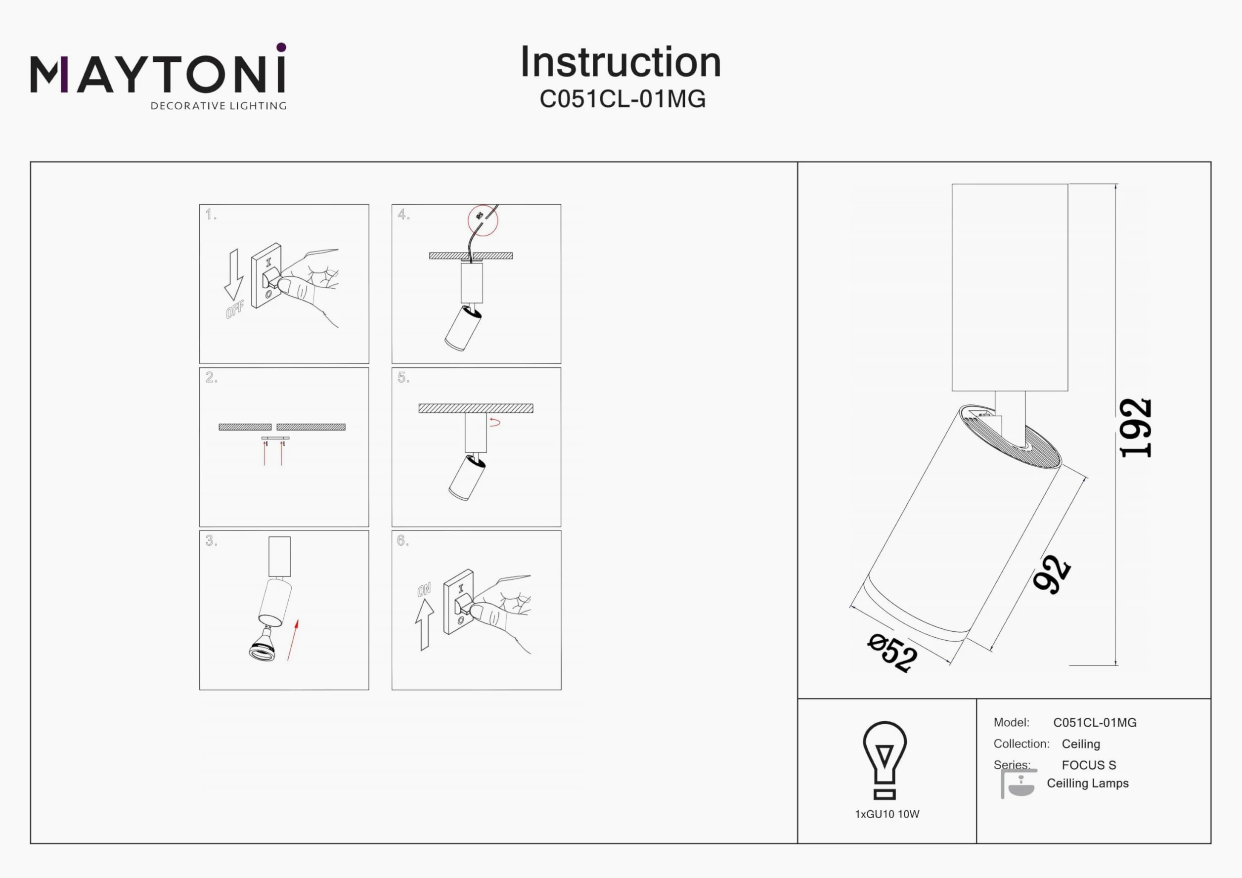 MAYTONI Moderna Lampada da soffitto Spot, Faretto Orientabile a 360 gradi, Dorato, Design basic, Alluminio, per 1 lampadina GU10, 10W non incl.